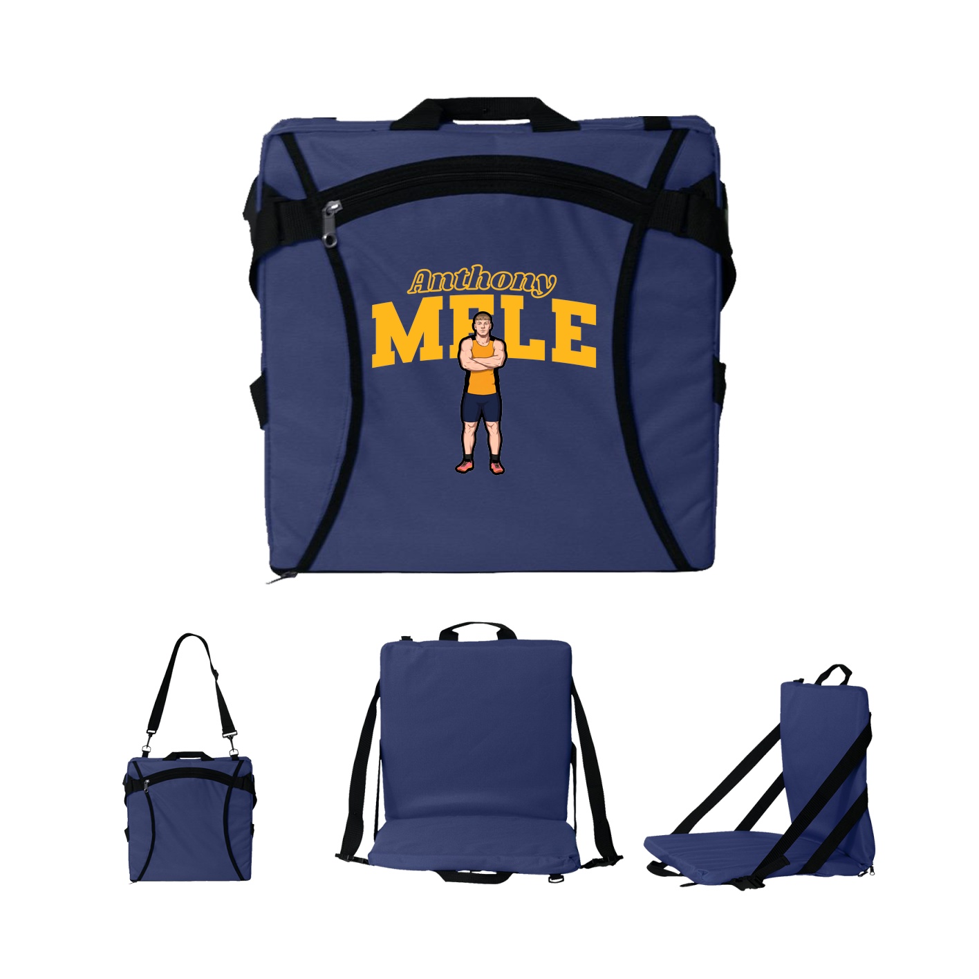 Folding Stadium Seat — Name Arch in Navy