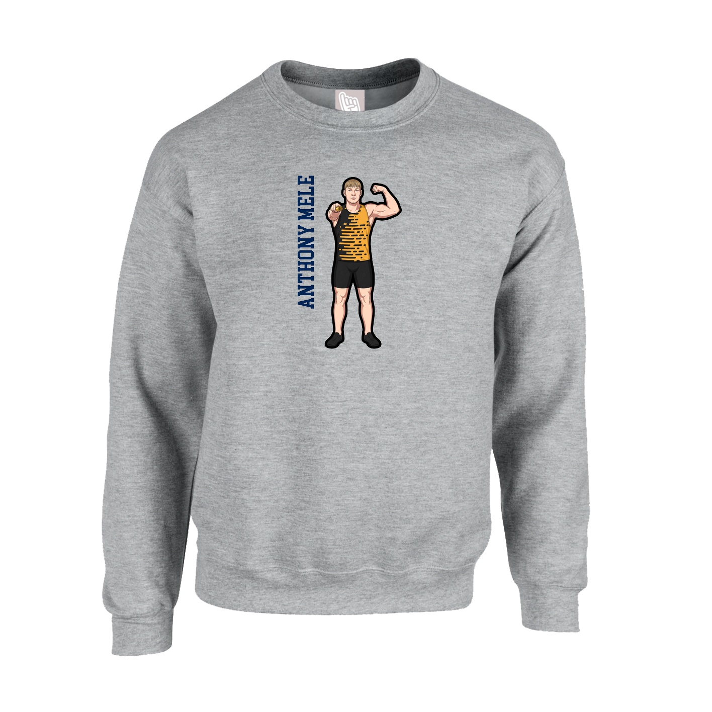 Fleece Crew — Name Vertical in Grey