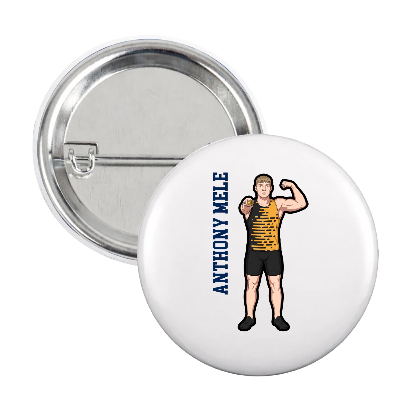 Game Day Button — Name Vertical in White