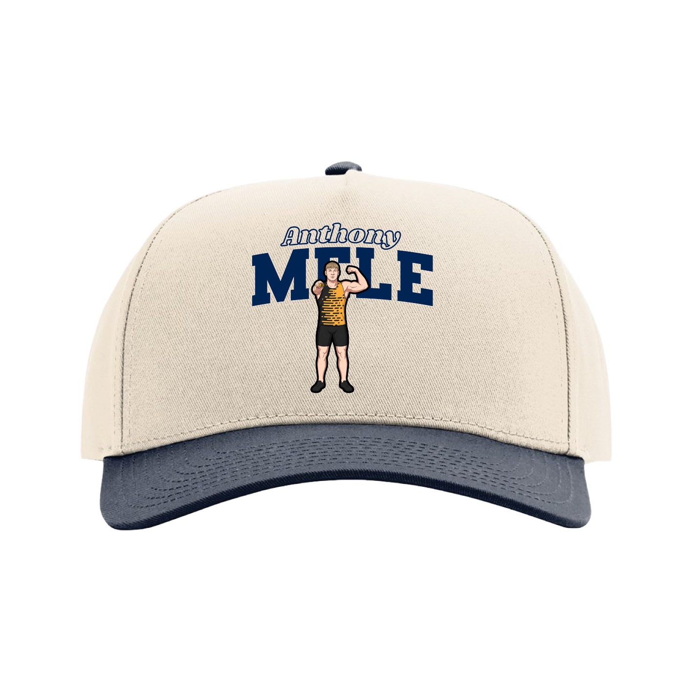 Full Fabric Five-Panel Champ Cap — Name Arch in Cream/Navy