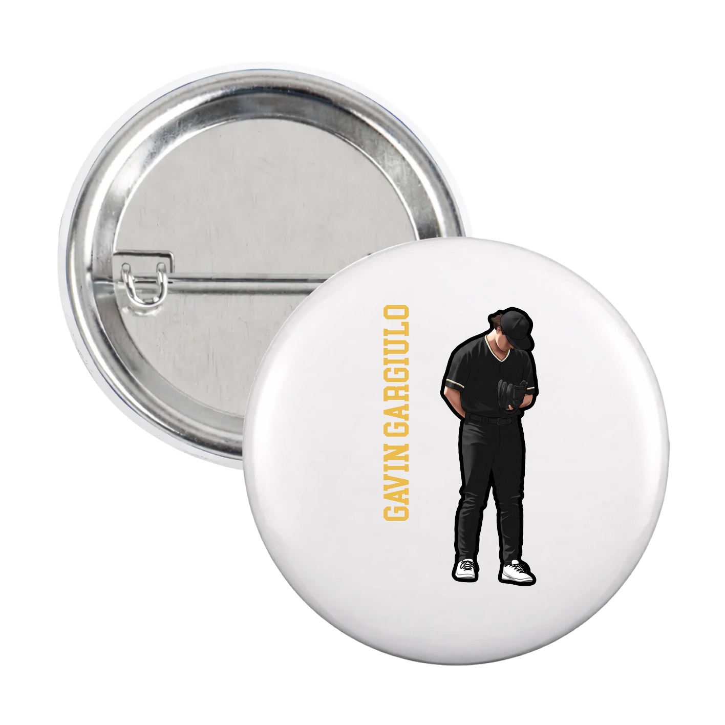 Game Day Button — Name Vertical in White