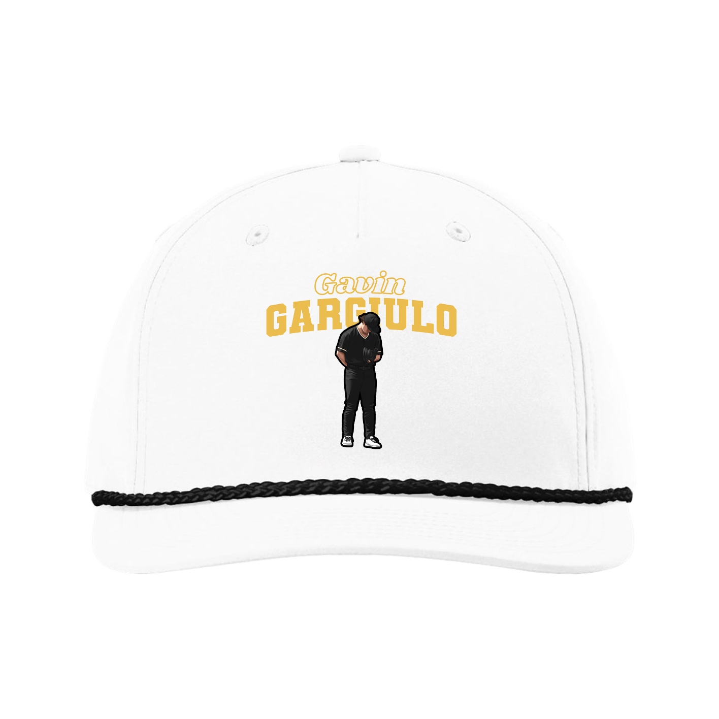 Five-Panel Classic Rope Cap — Name Arch in White