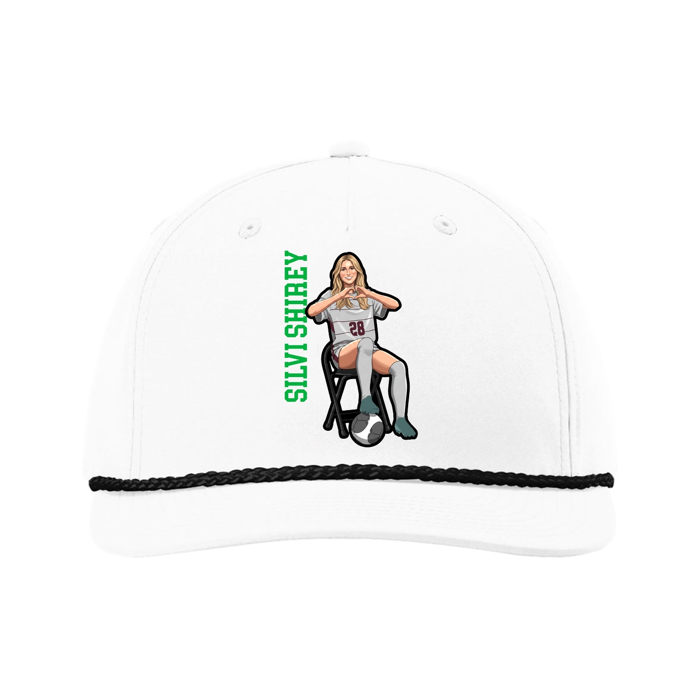 Five-Panel Classic Rope Cap — Name Vertical in White