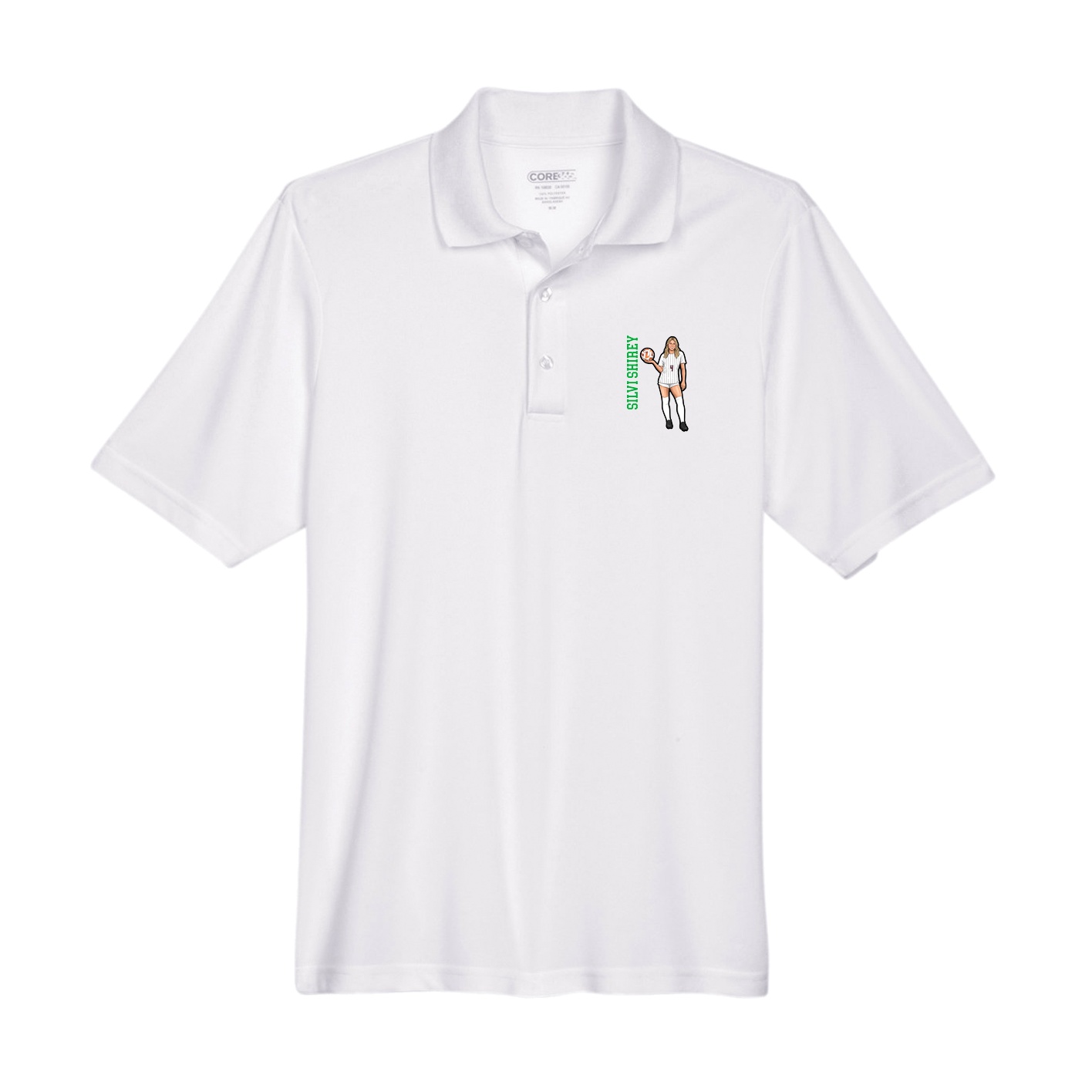Performance Polo — Name Vertical in White
