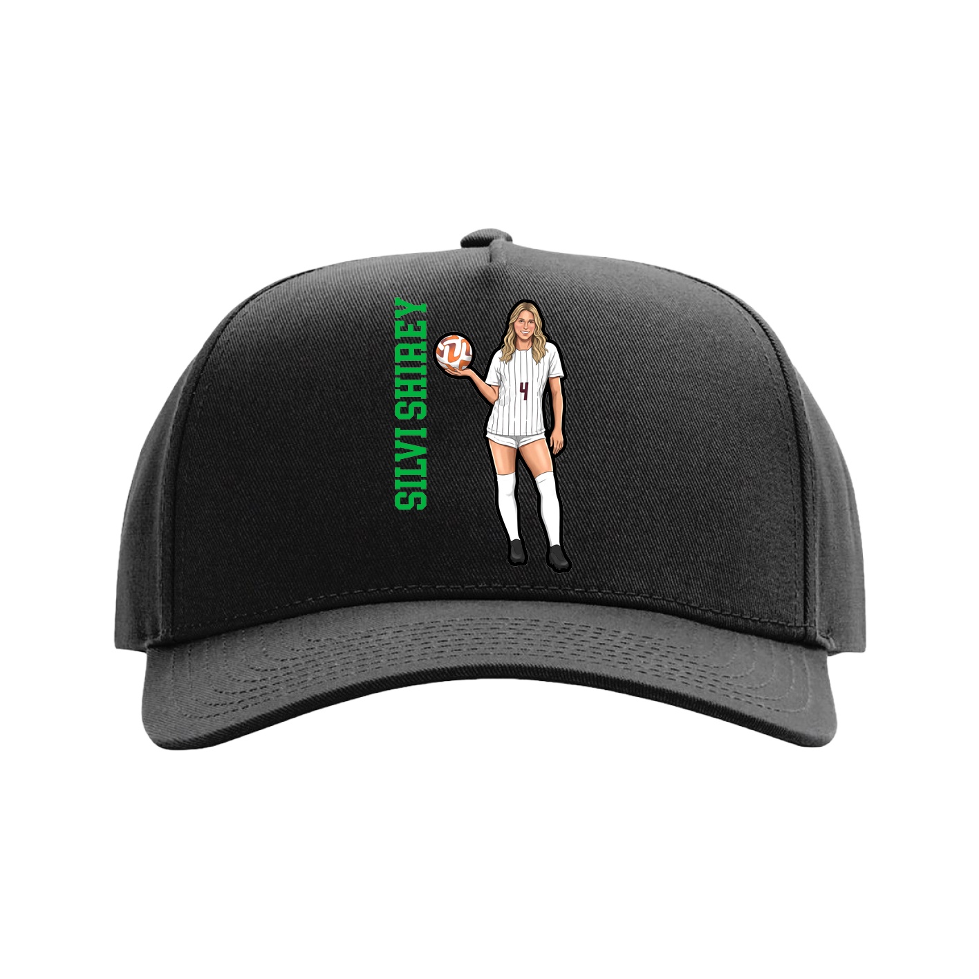 Full Fabric Five-Panel Champ Cap — Name Vertical in Black
