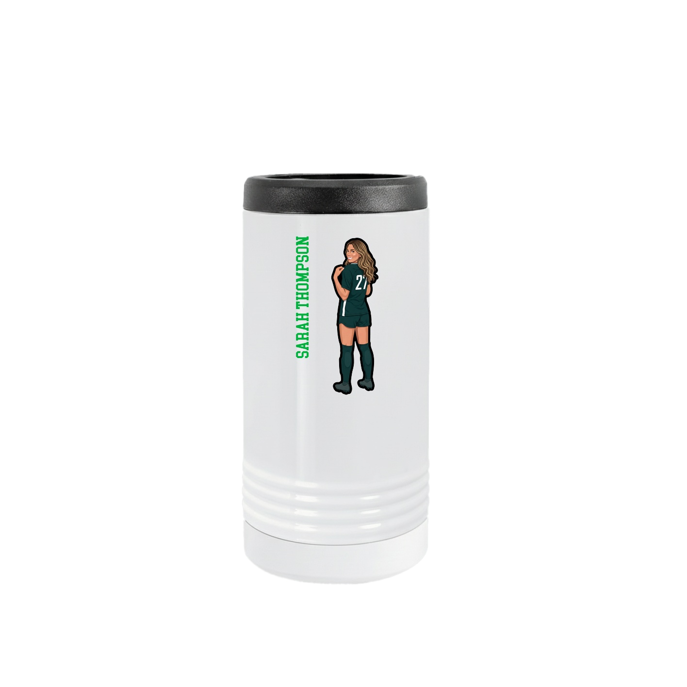 Slim Beverage Holder — Name Vertical in White