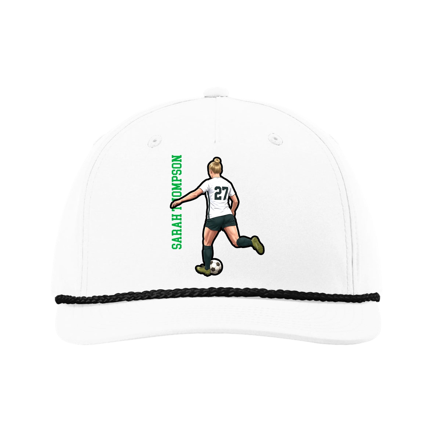 Five-Panel Classic Rope Cap — Name Vertical in White