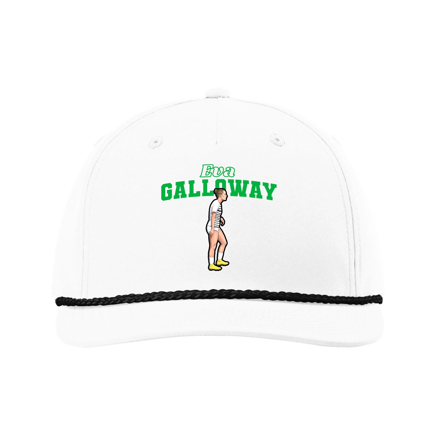 Five-Panel Classic Rope Cap — Name Arch in White