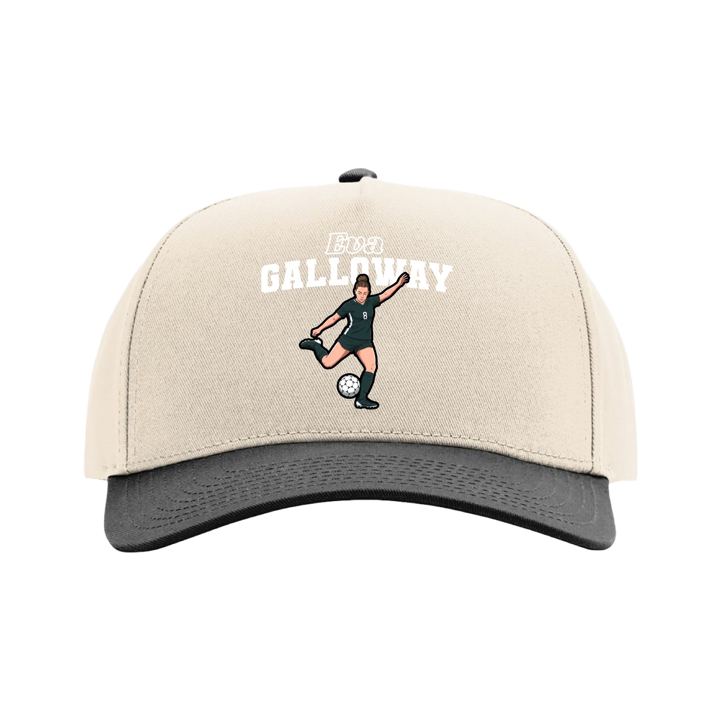 Full Fabric Five-Panel Champ Cap — Name Arch in Cream/Black