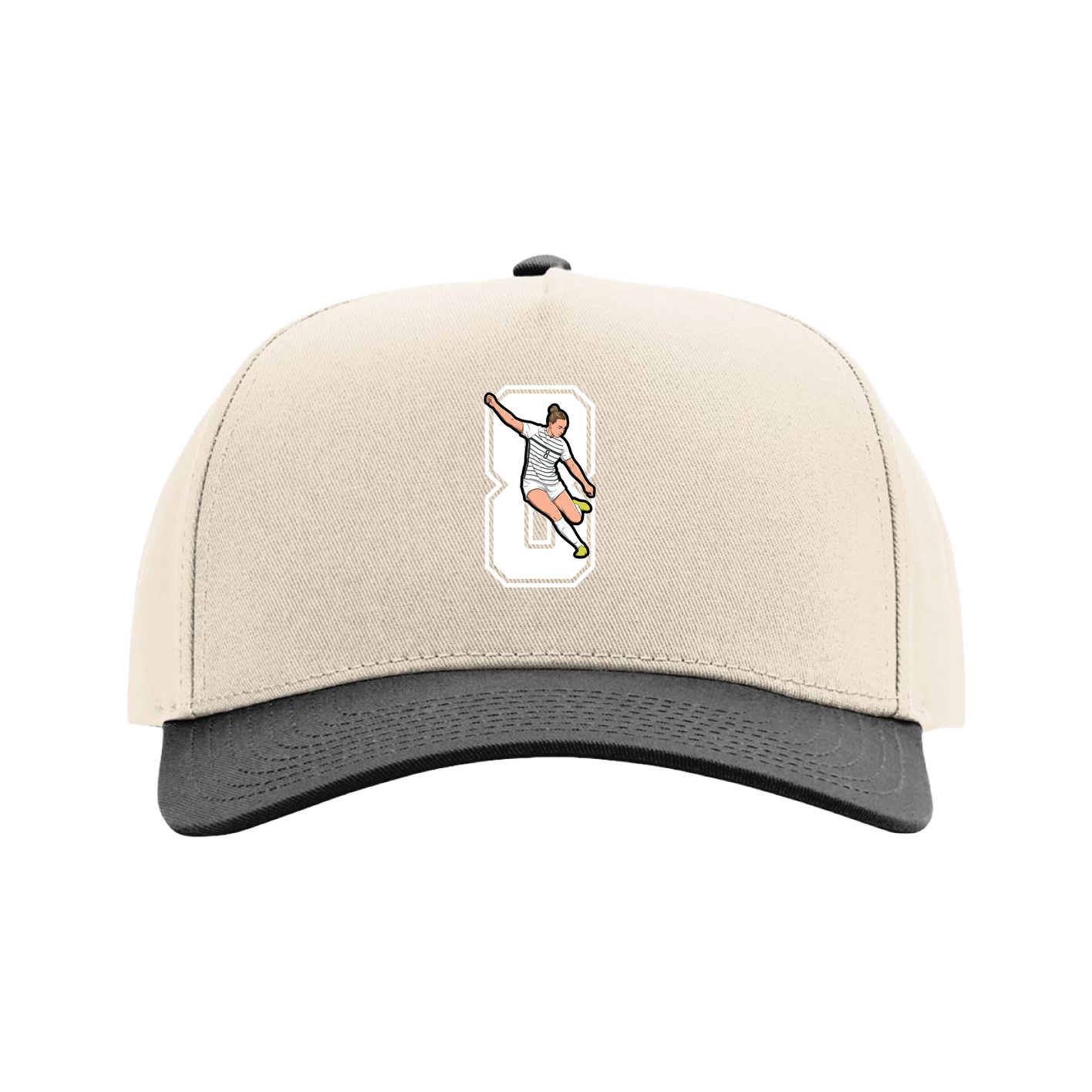 Full Fabric Five-Panel Champ Cap — Number in Cream/Black
