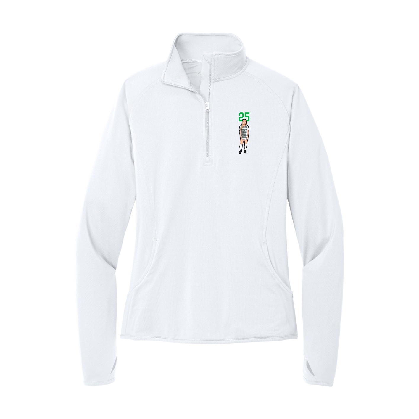 Women's Q-Zip Pullover — Number Top in White
