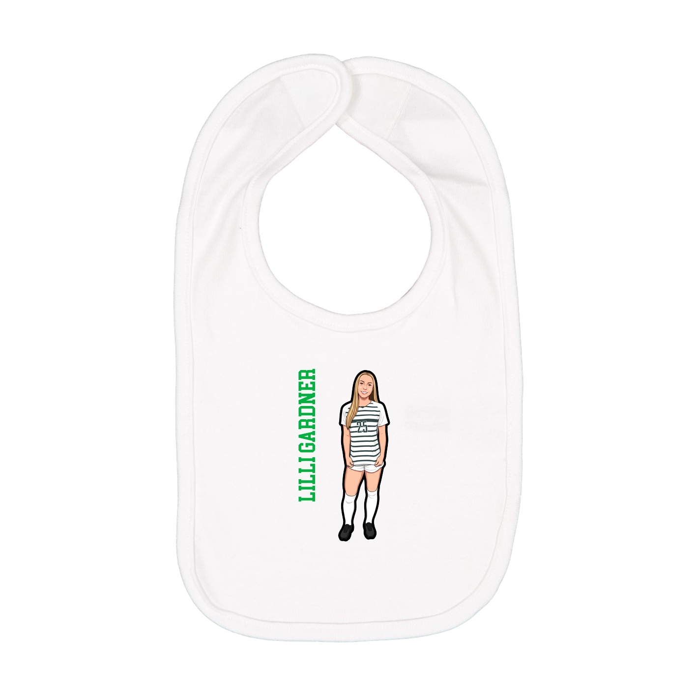 Infant Bib — Name Vertical in White