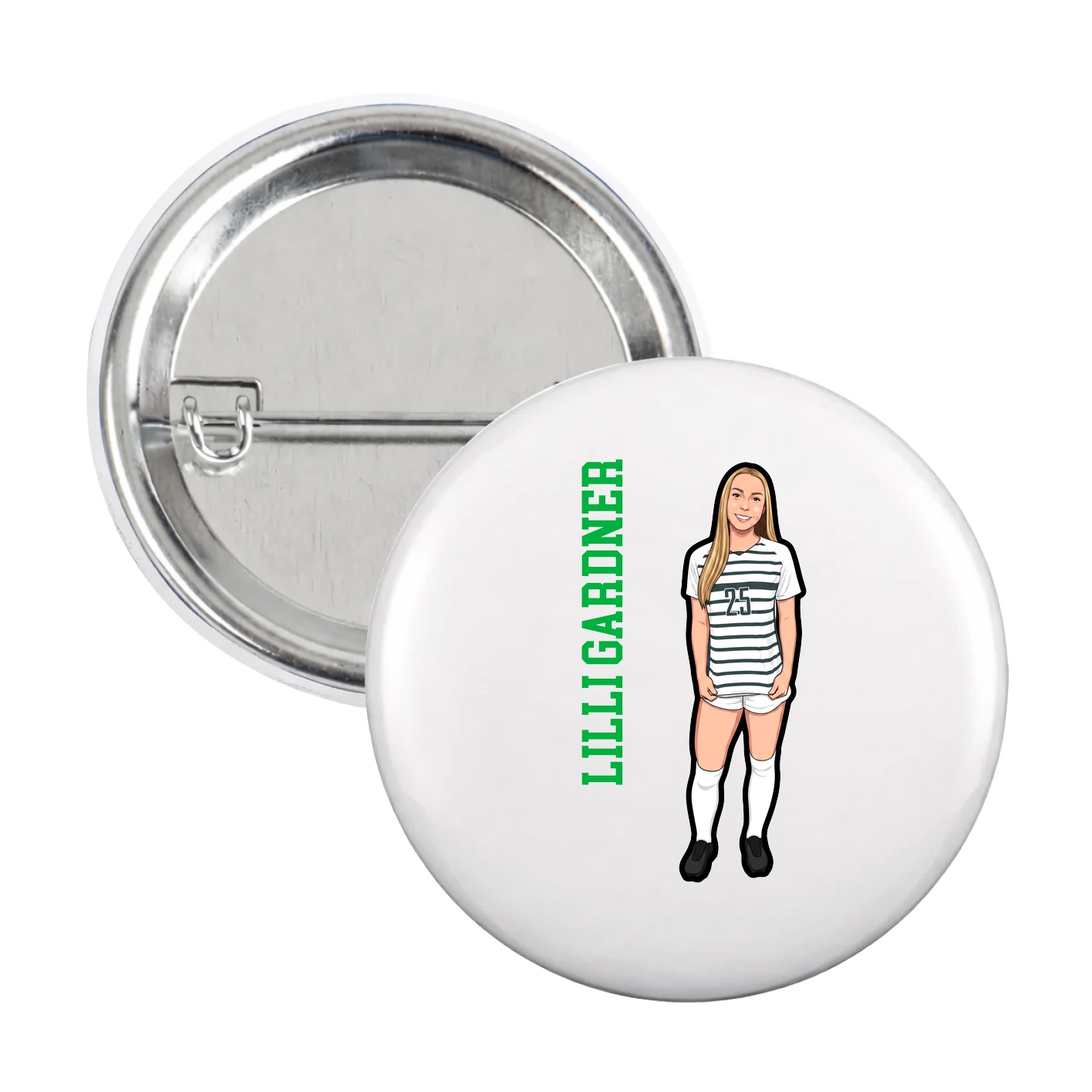 Game Day Button — Name Vertical in White
