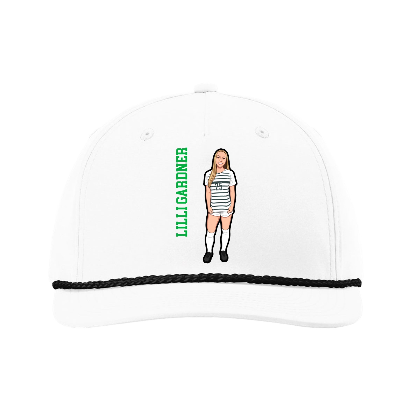 Five-Panel Classic Rope Cap — Name Vertical in White