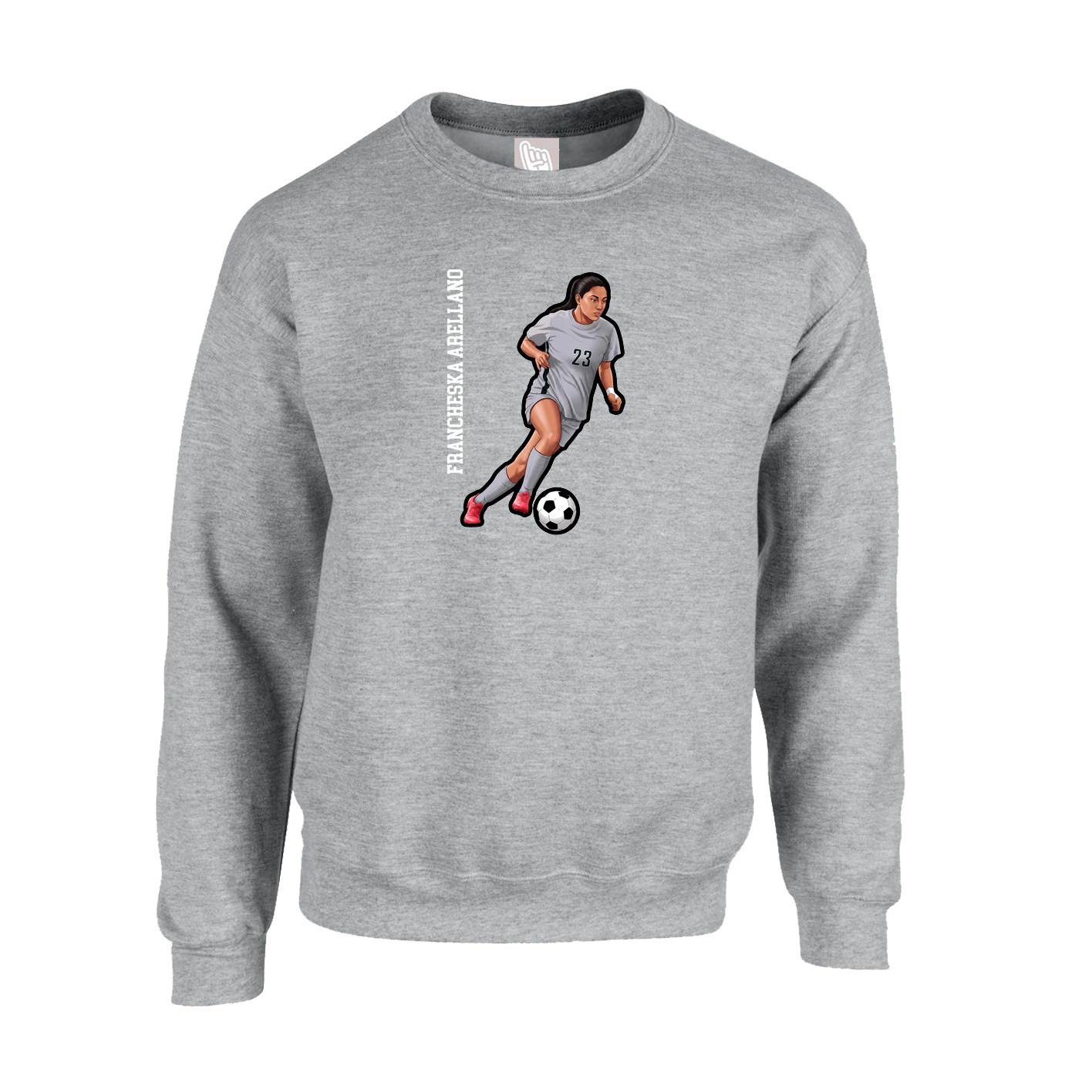Fleece Crew — Name Vertical in Grey
