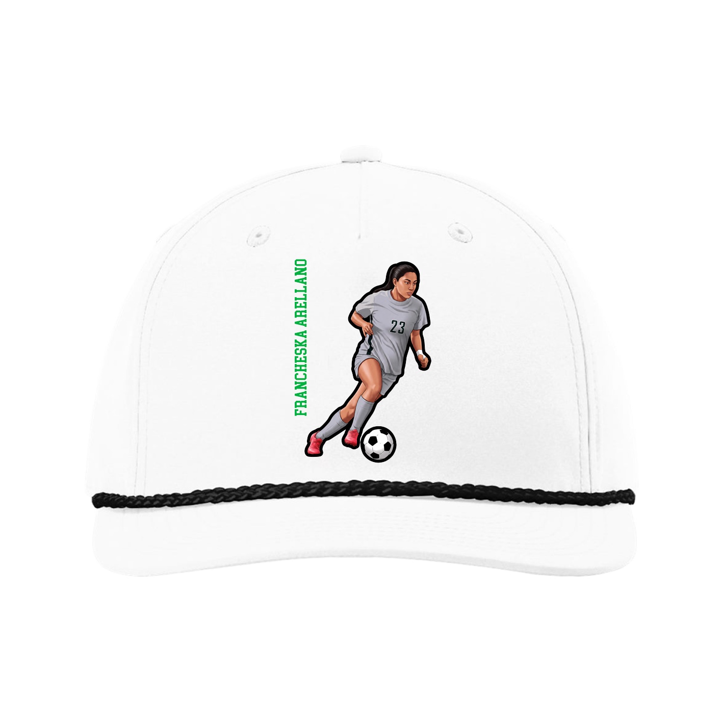 Five-Panel Classic Rope Cap — Name Vertical in White