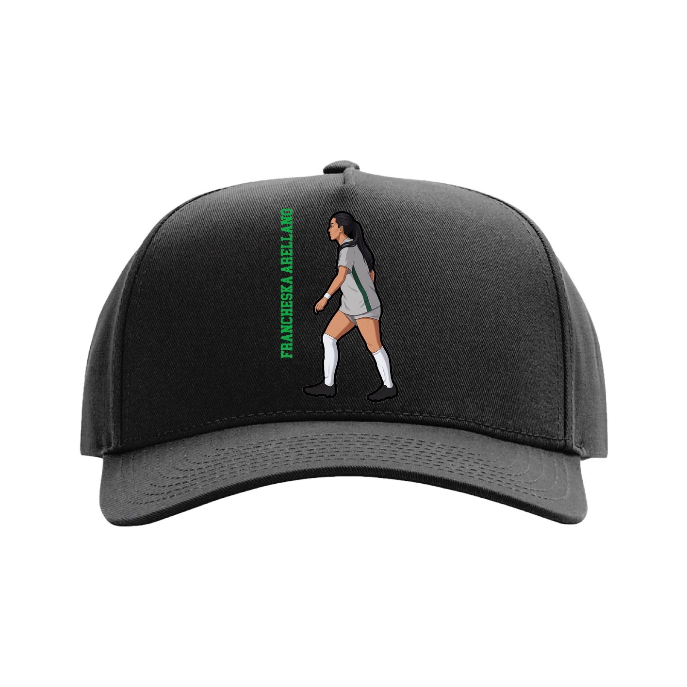 Full Fabric Five-Panel Champ Cap — Name Vertical in Black