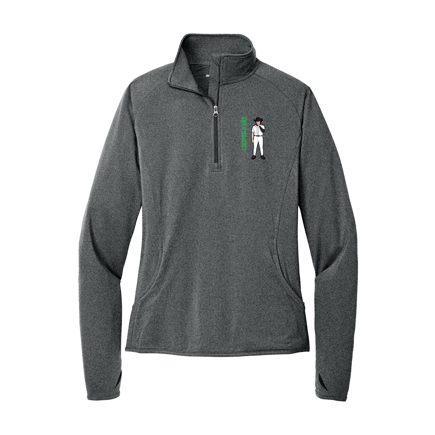 Women's Q-Zip Pullover — Name Vertical in Grey