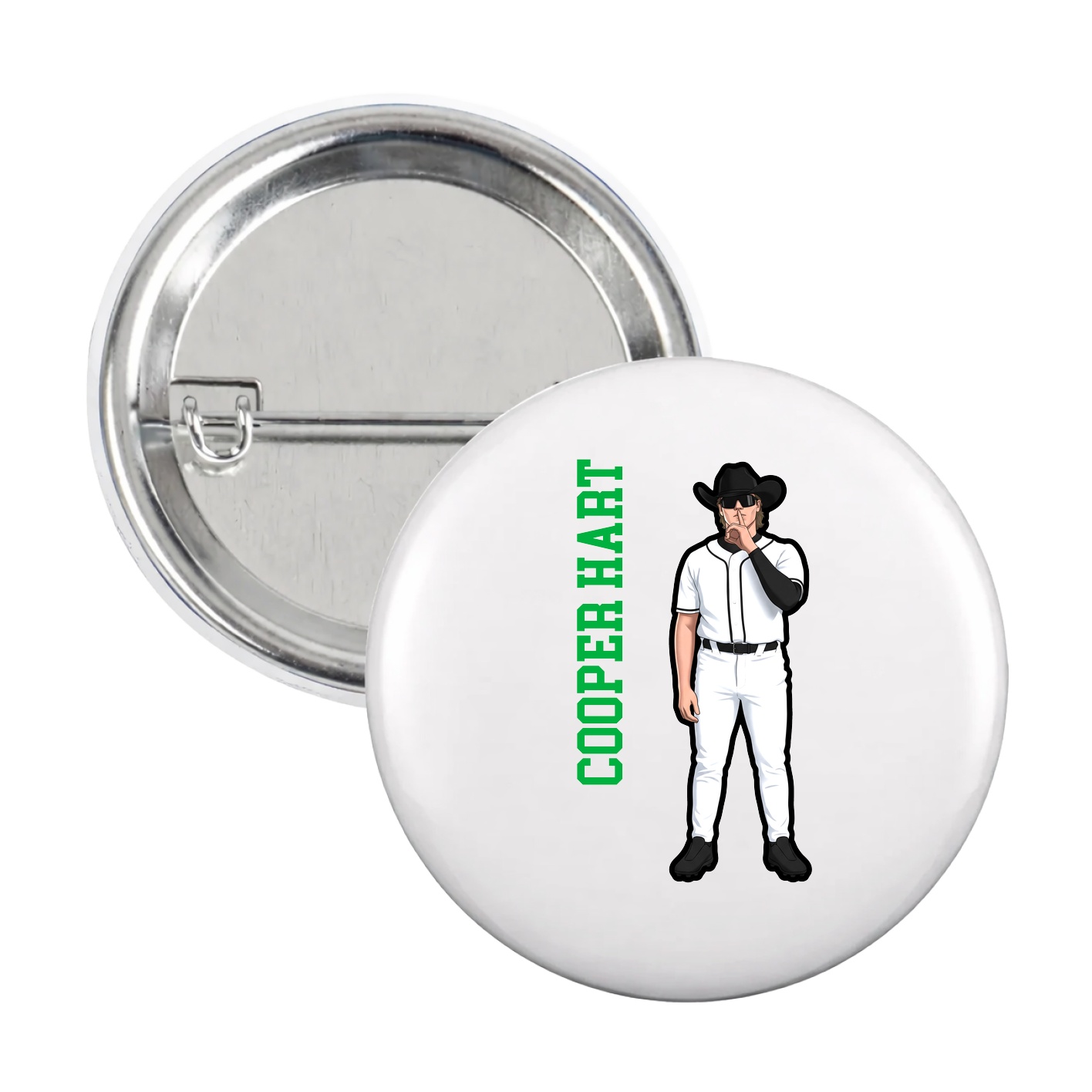 Game Day Button — Name Vertical in White