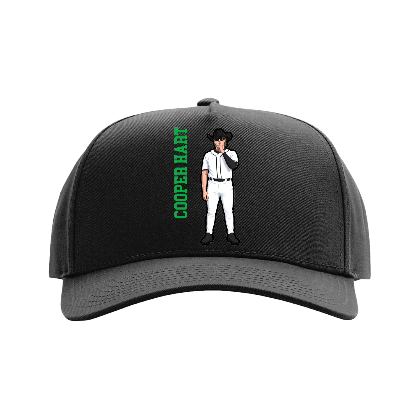 Full Fabric Five-Panel Champ Cap — Name Vertical in Black