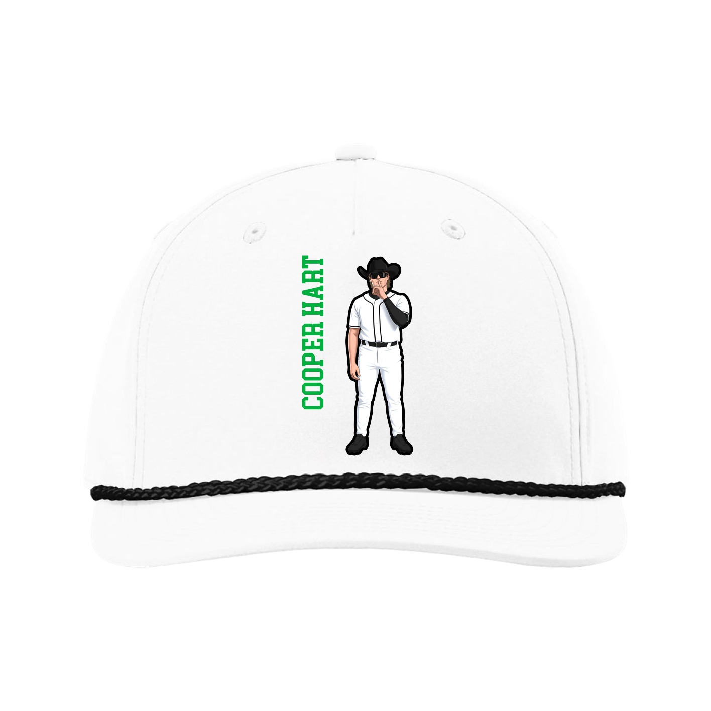 Five-Panel Classic Rope Cap — Name Vertical in White