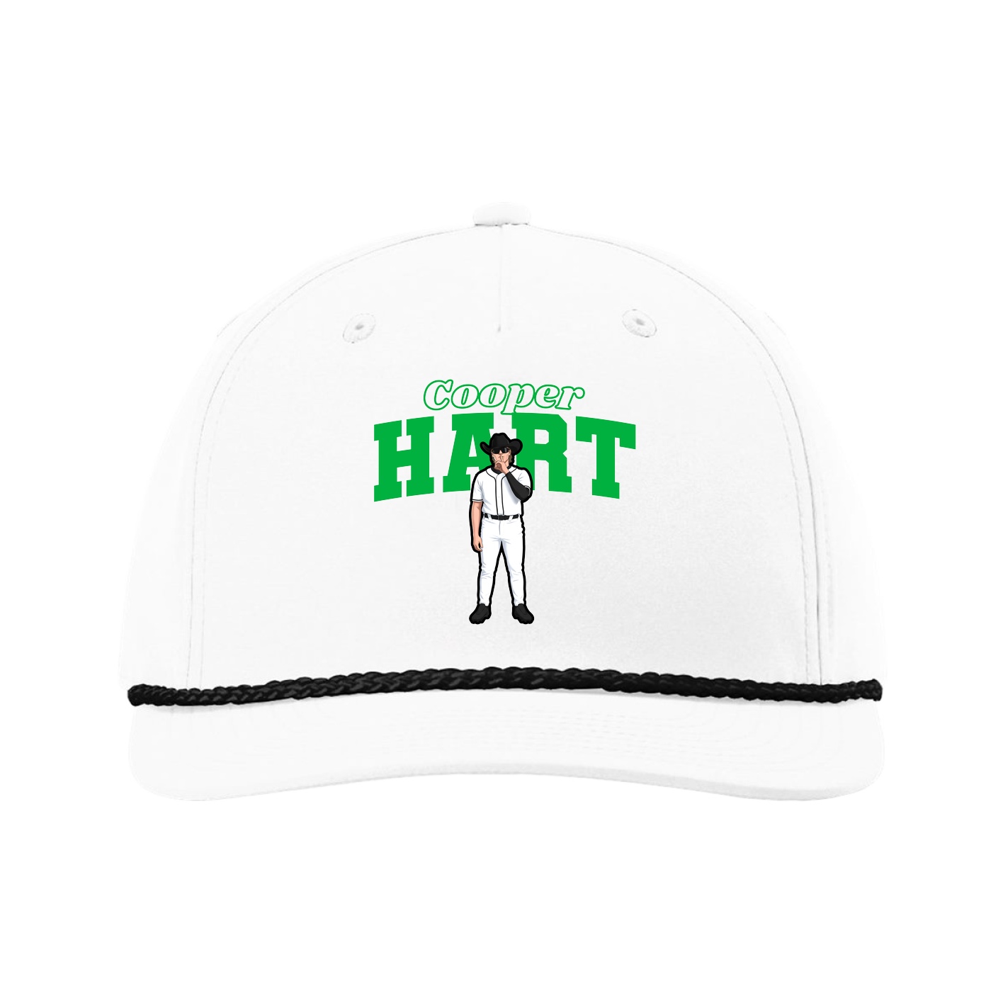 Five-Panel Classic Rope Cap — Name Arch in White