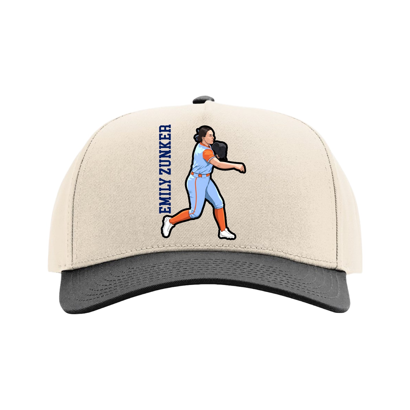 Full Fabric Five-Panel Champ Cap — Name Vertical in Cream/Black