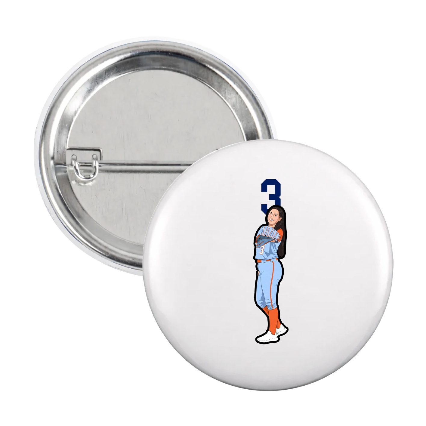 Game Day Button — Number Top in White