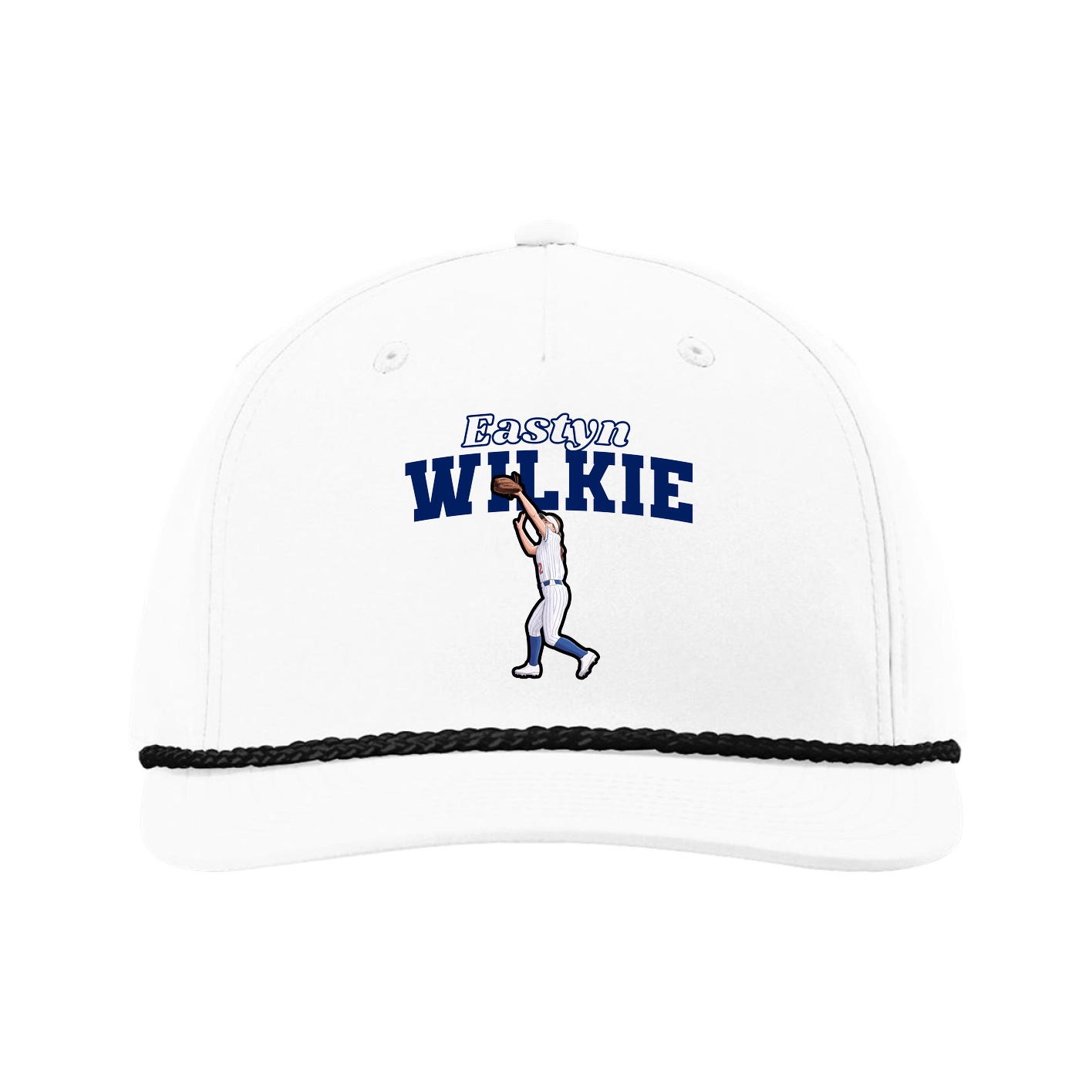 Five-Panel Classic Rope Cap — Name Arch in White