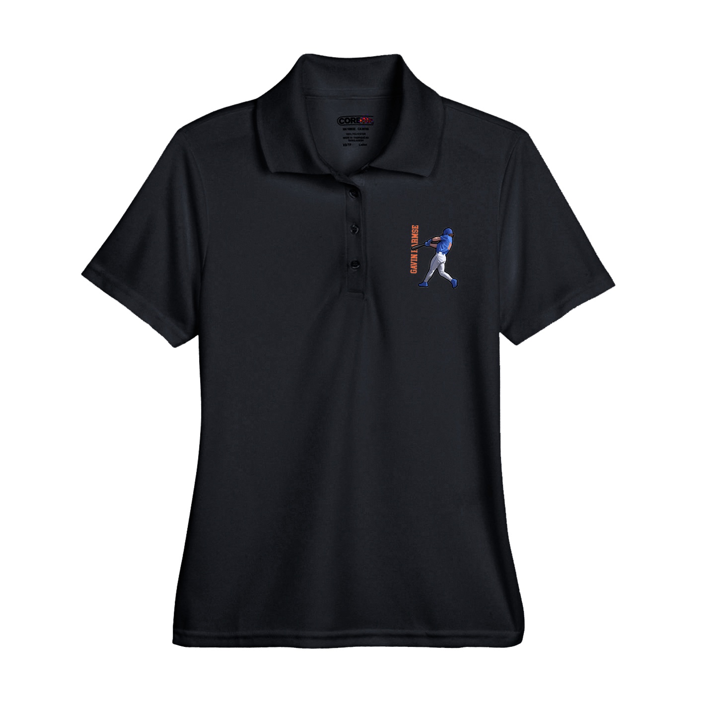 Womens Performance Polo — Name Vertical in Black