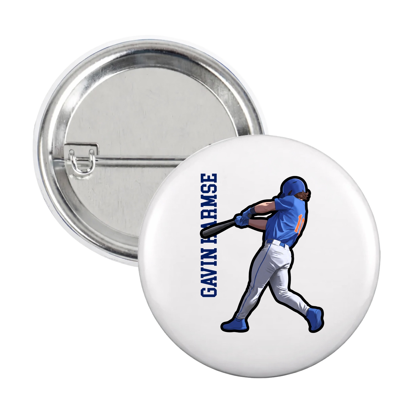 Game Day Button — Name Vertical in White
