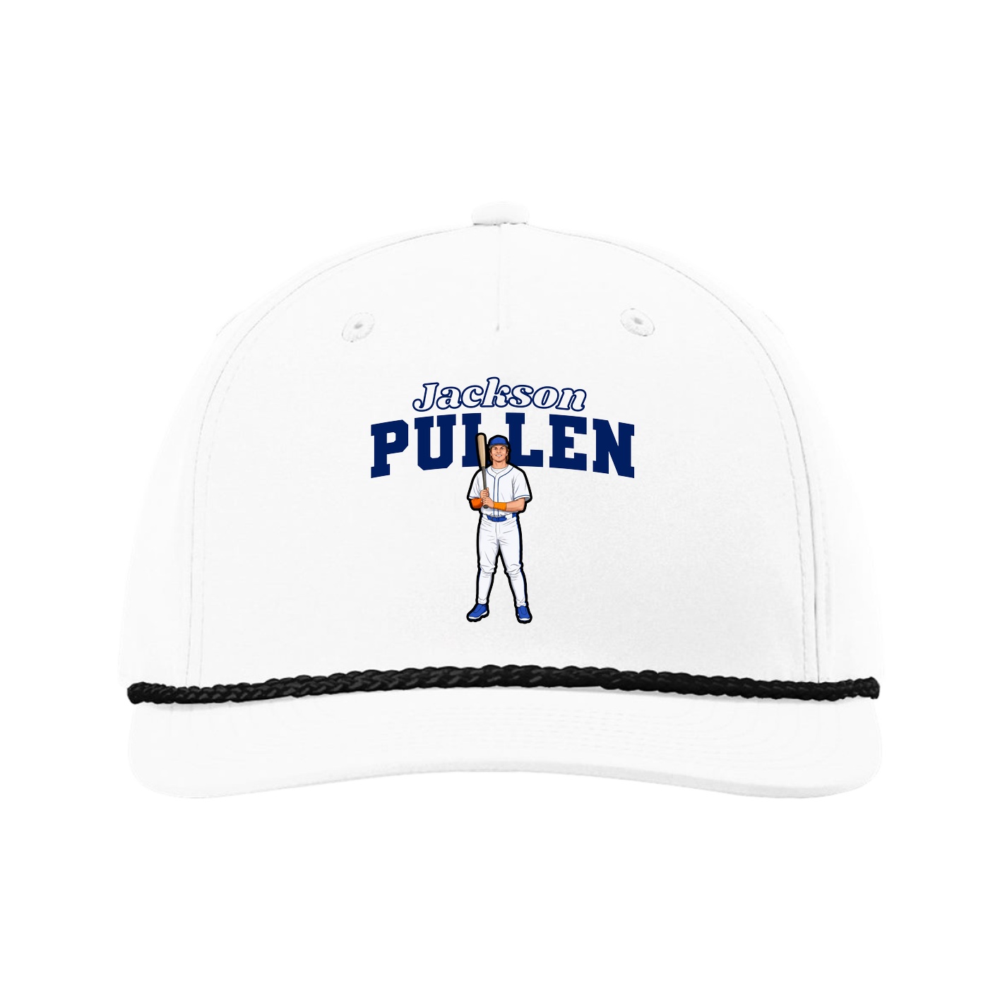 Five-Panel Classic Rope Cap — Name Arch in White