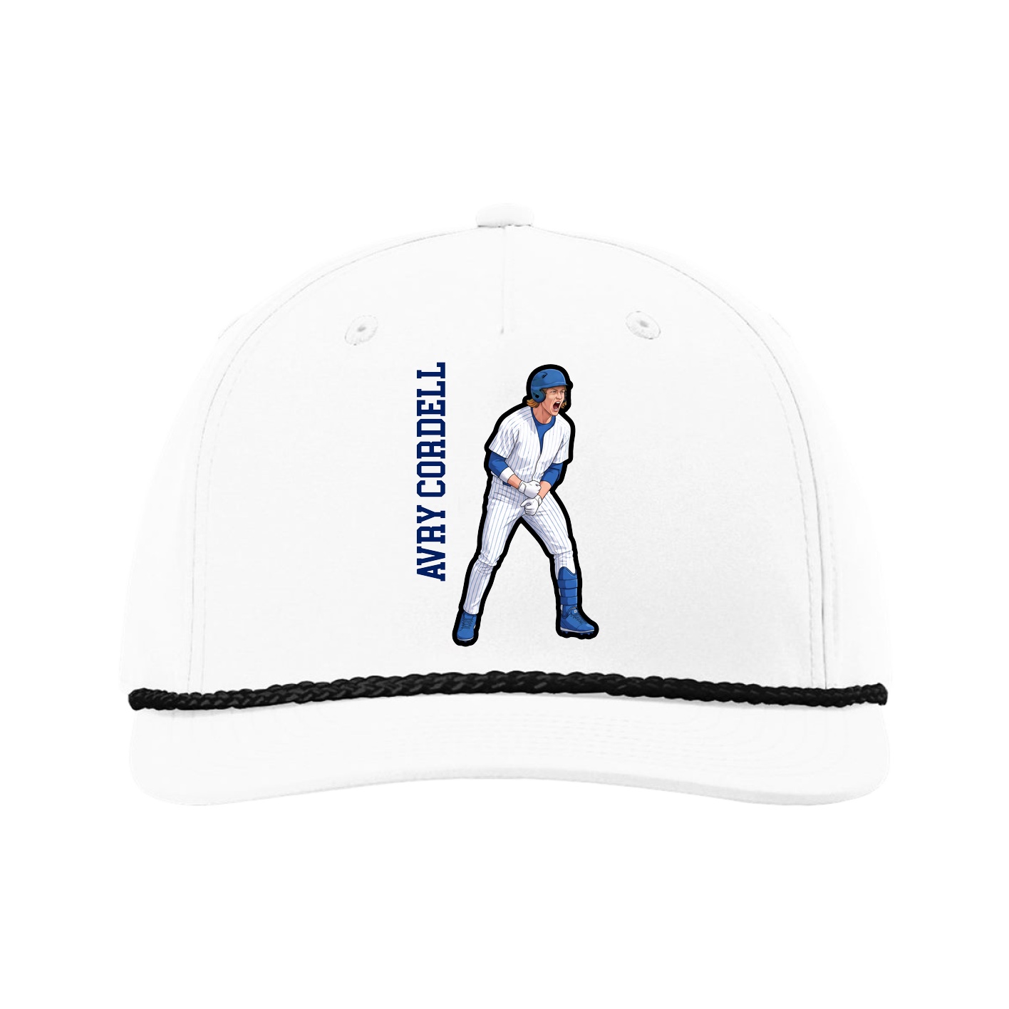 Five-Panel Classic Rope Cap — Name Vertical in White
