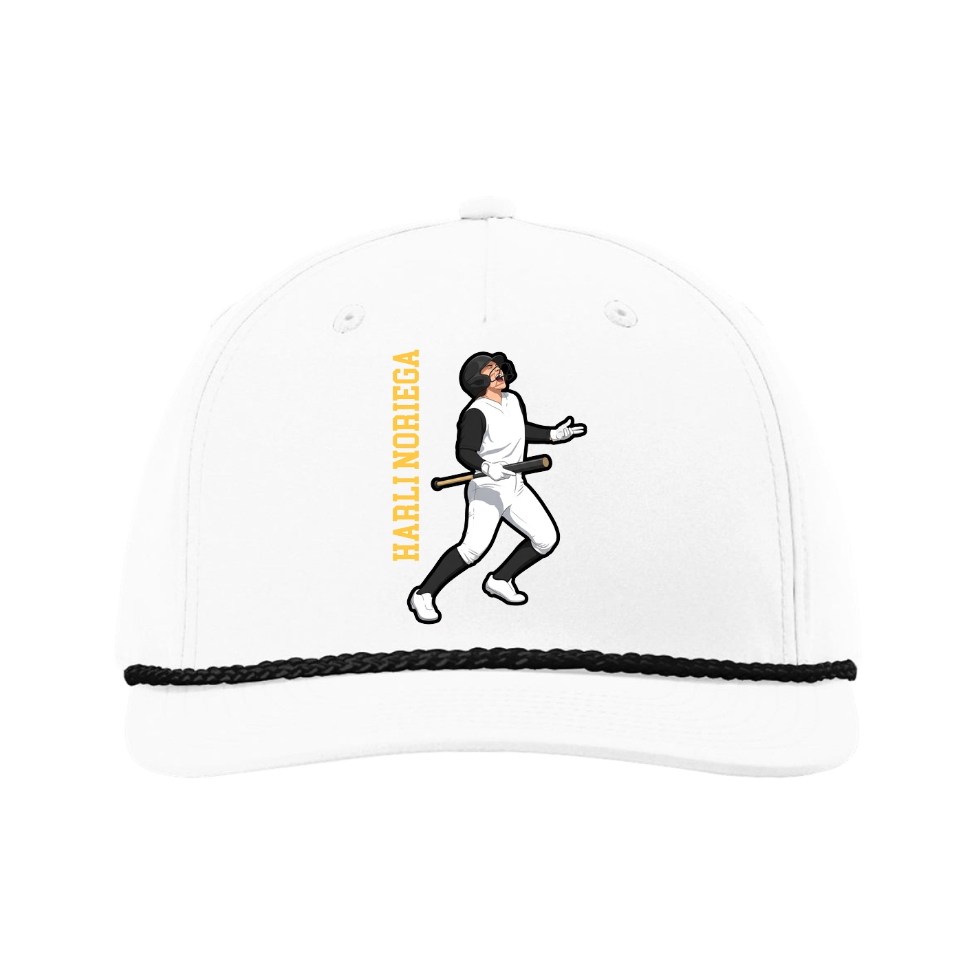 Five-Panel Classic Rope Cap — Name Vertical in White