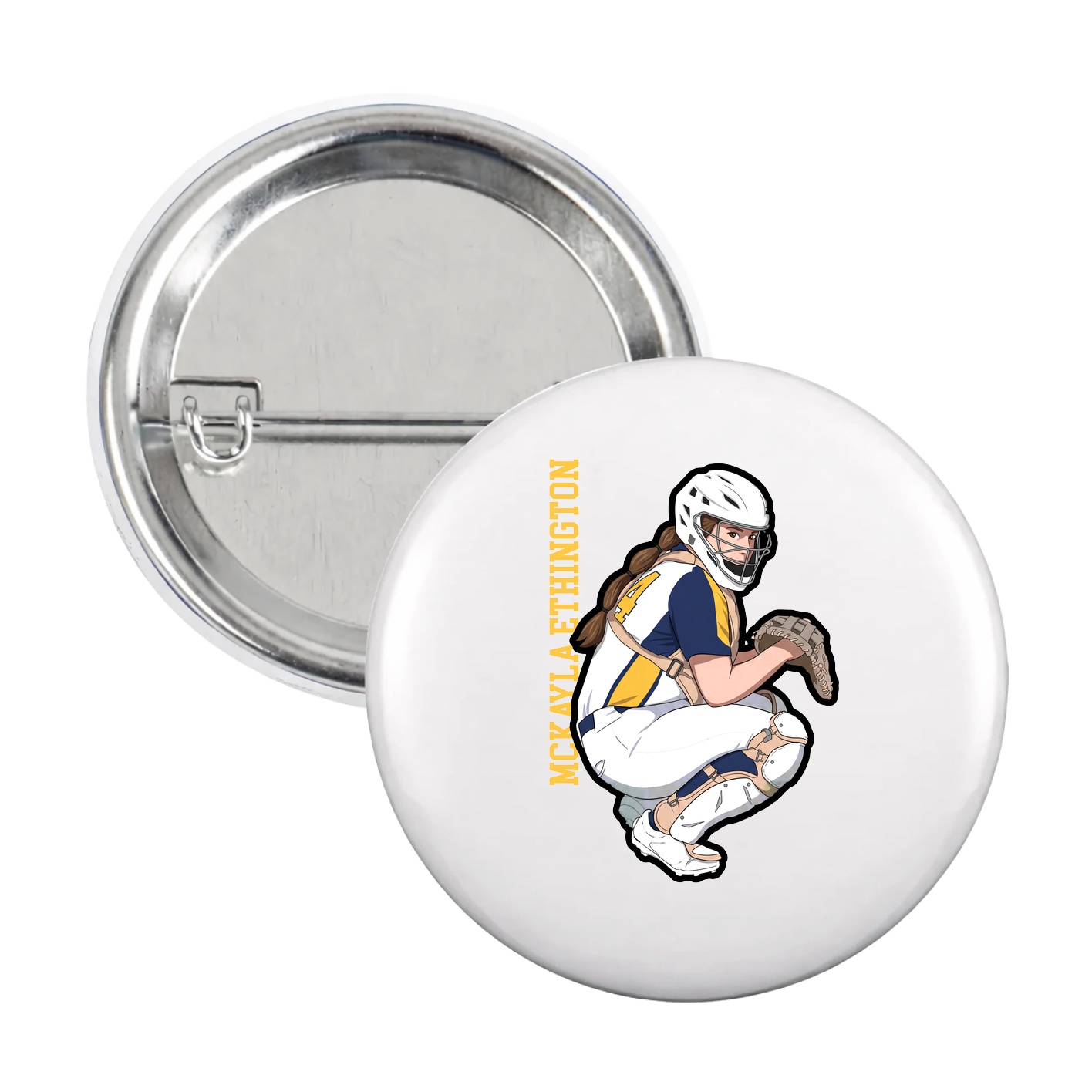 Game Day Button — Name Vertical in White