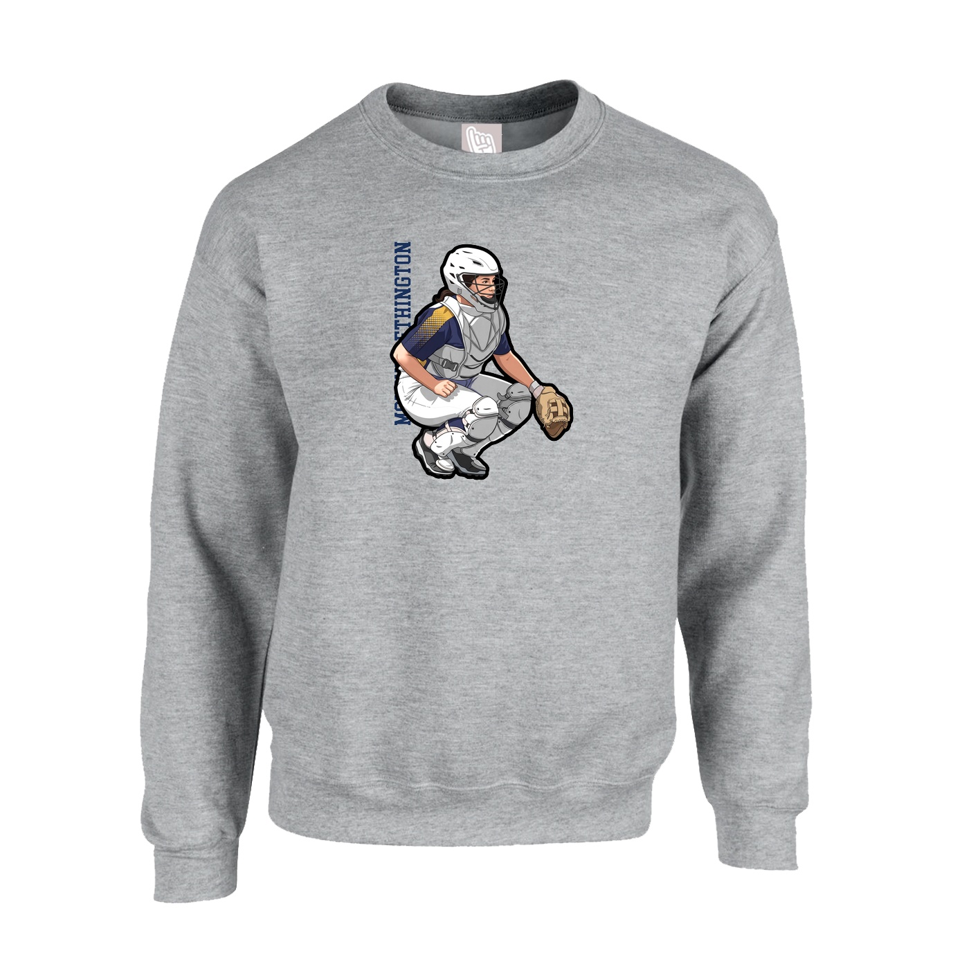 Fleece Crew — Name Vertical in Grey
