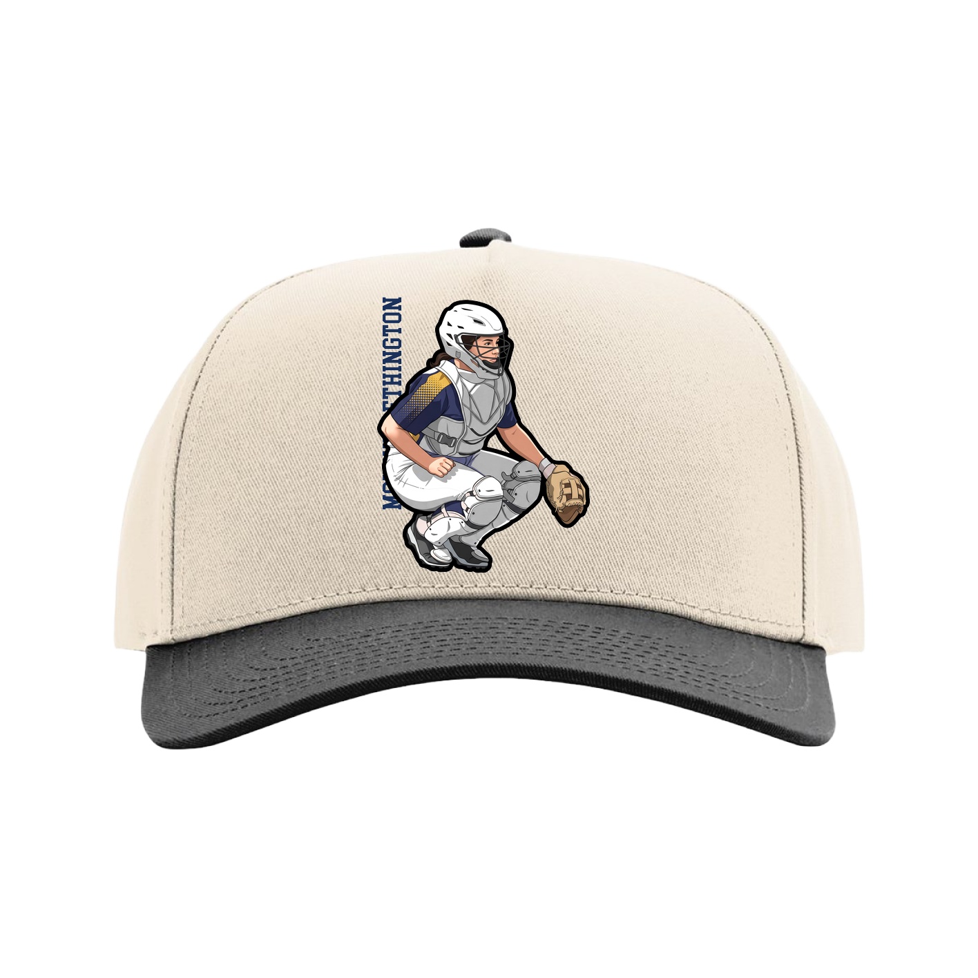 Full Fabric Five-Panel Champ Cap — Name Vertical in Cream/Black