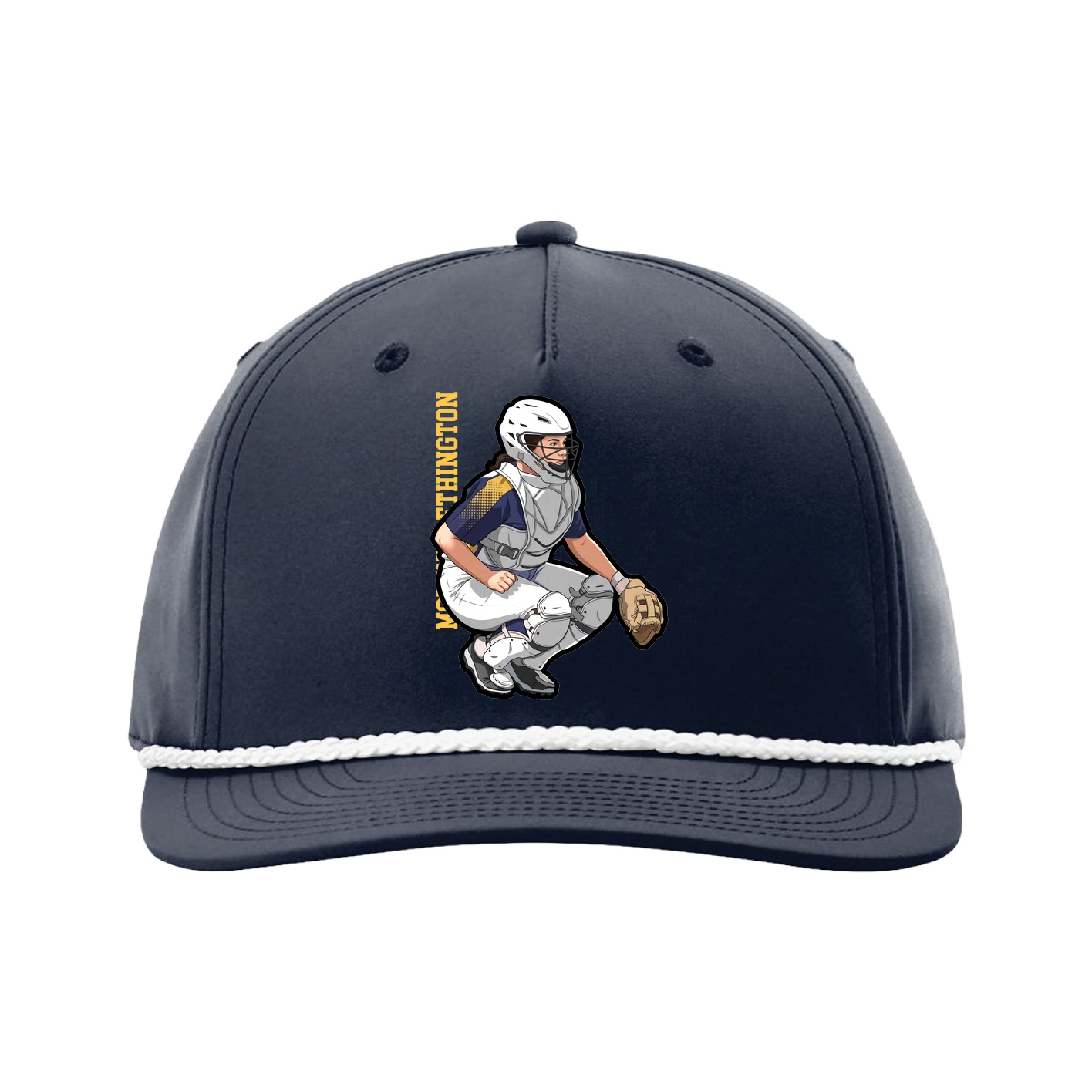 Five-Panel Classic Rope Cap — Name Vertical in Navy