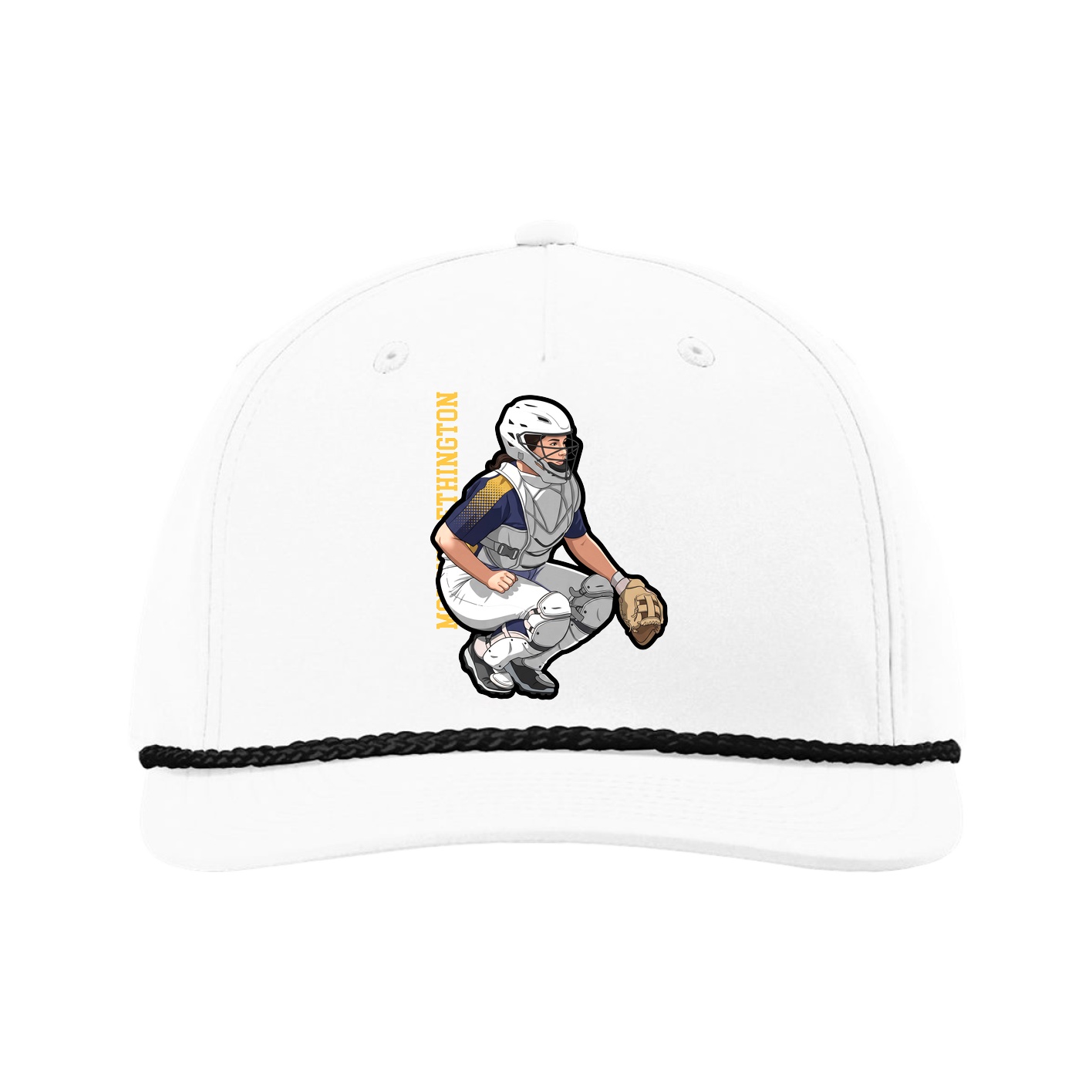 Five-Panel Classic Rope Cap — Name Vertical in White