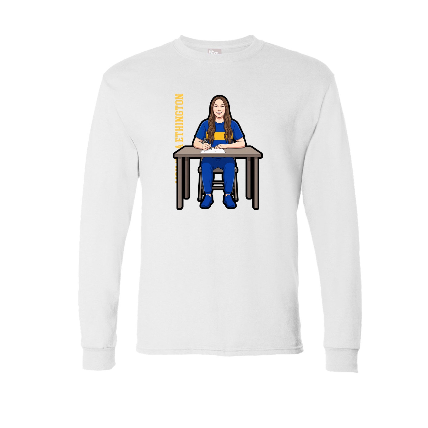 Long Sleeve Tee — Name Vertical in White