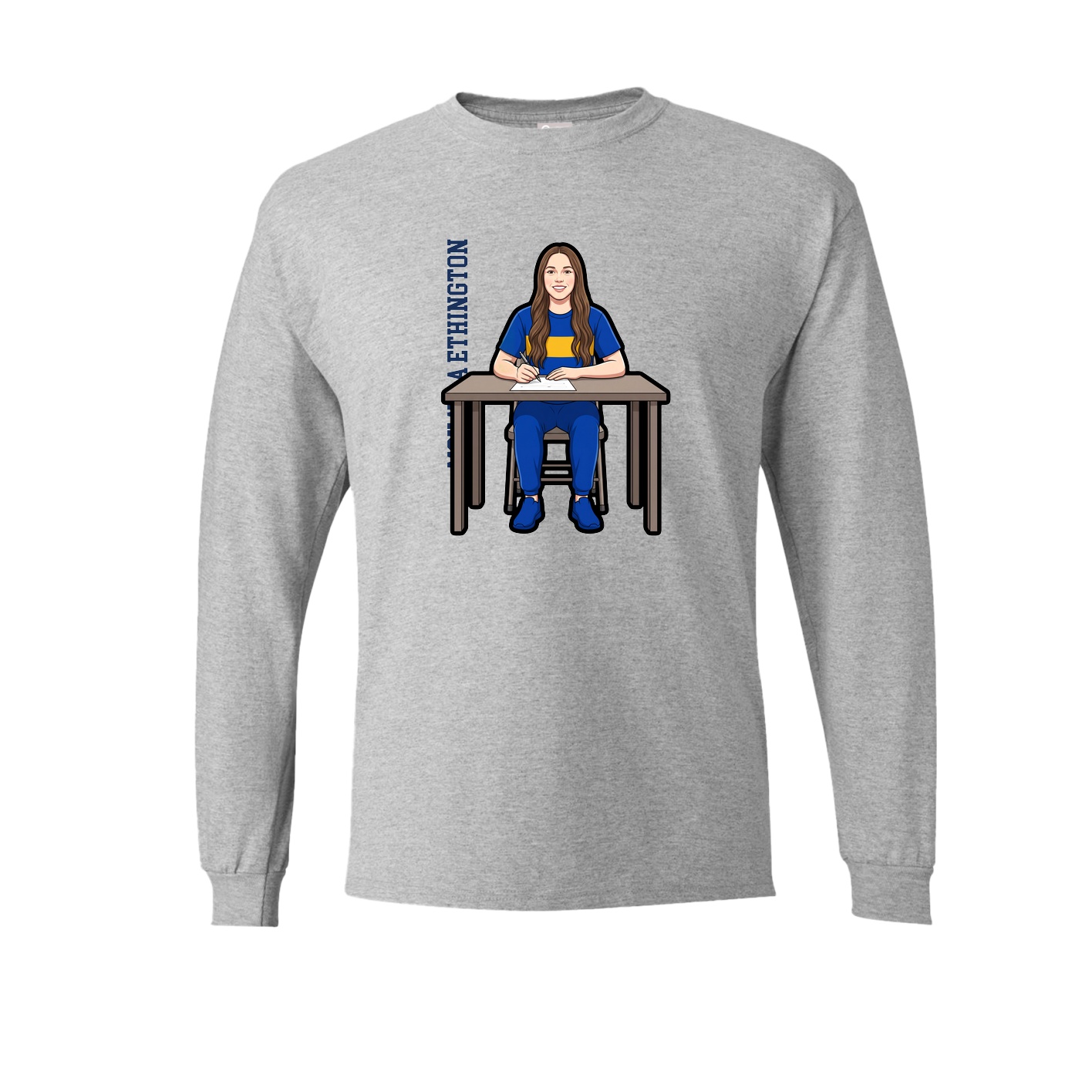 Long Sleeve Tee — Name Vertical in Grey