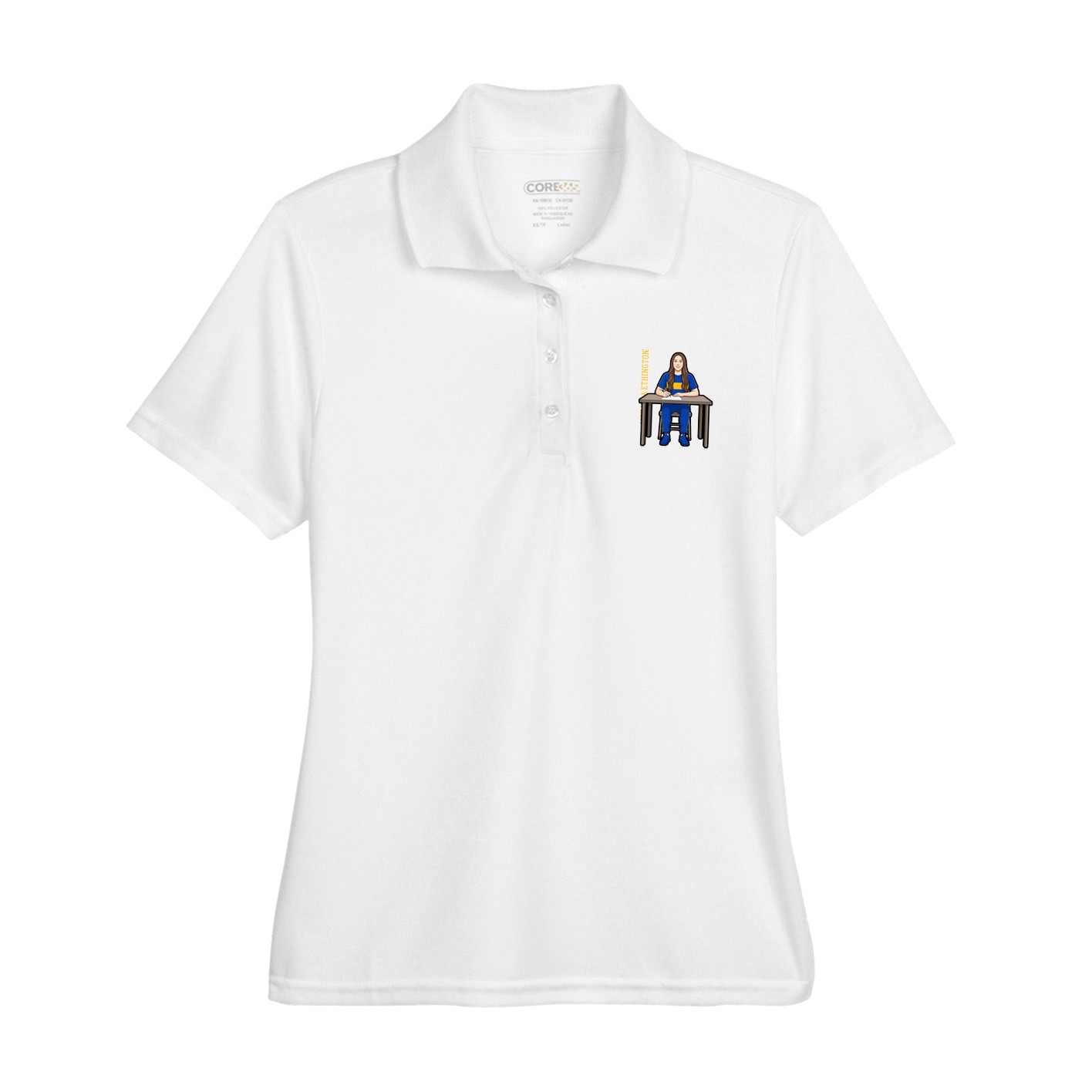 Womens Performance Polo — Name Vertical in White