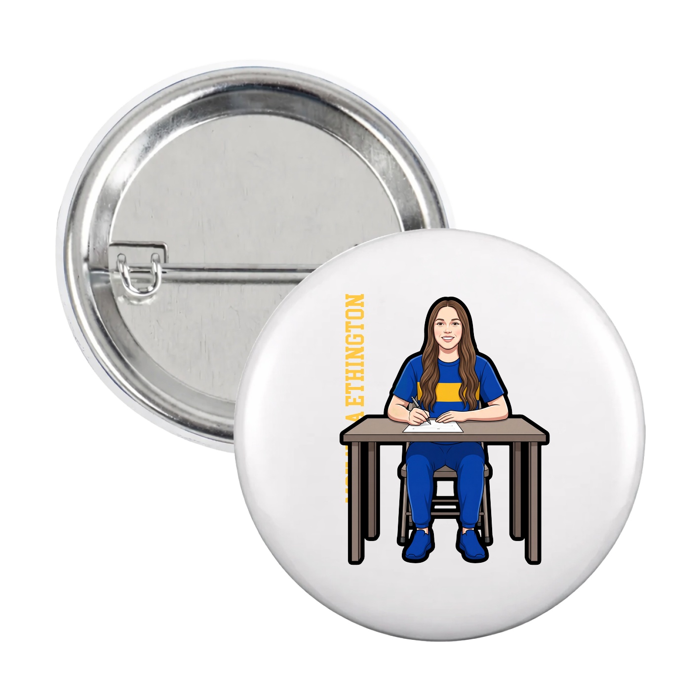 Game Day Button — Name Vertical in White