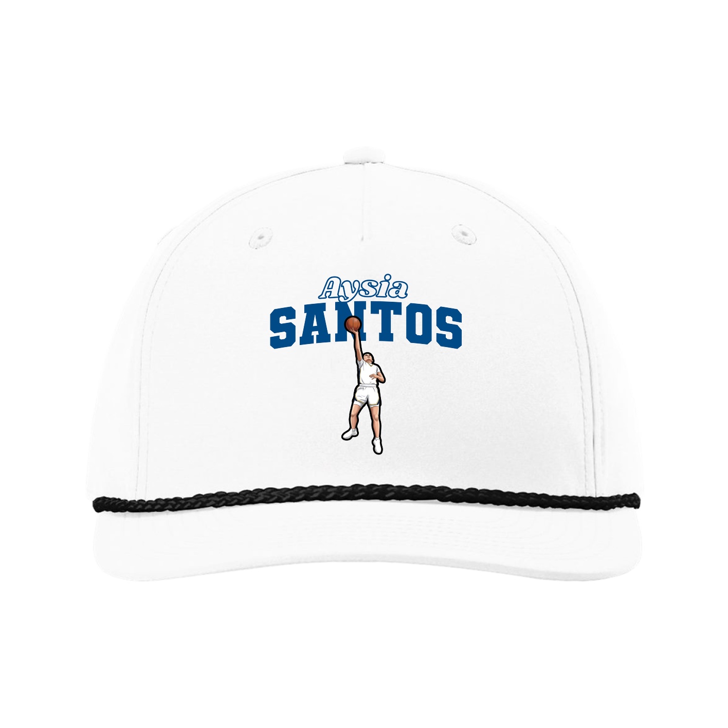 Five-Panel Classic Rope Cap — Name Arch in White
