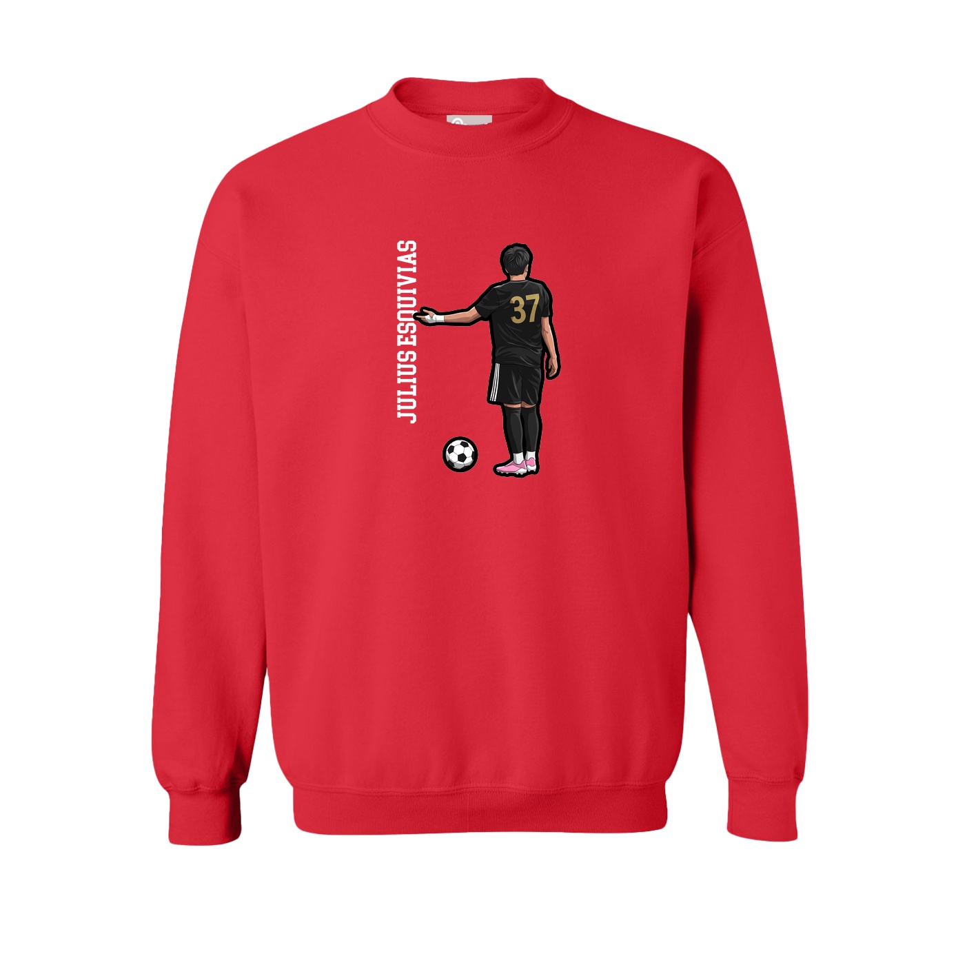 Fleece Crew — Name Vertical in Red