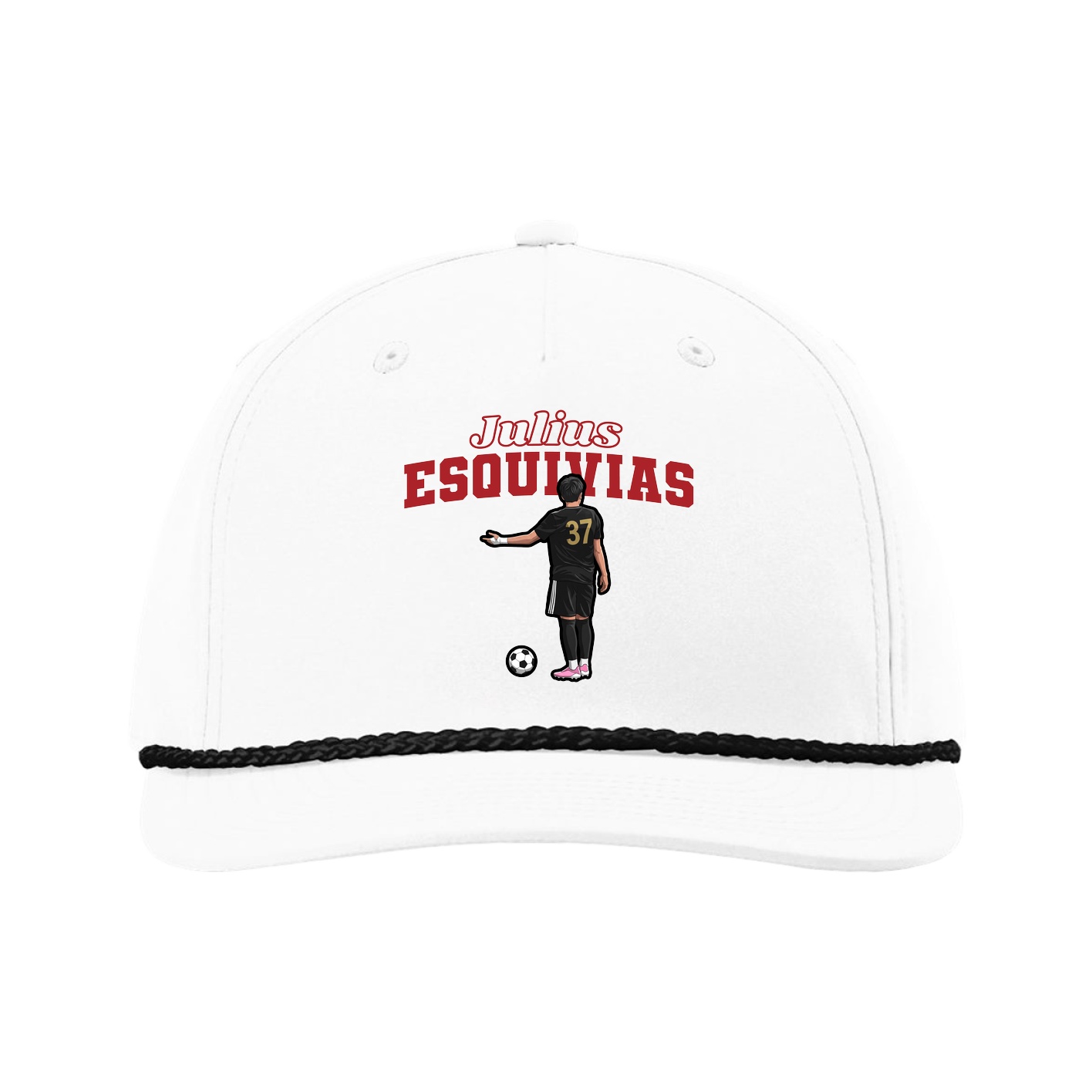 Five-Panel Classic Rope Cap — Name Arch in White