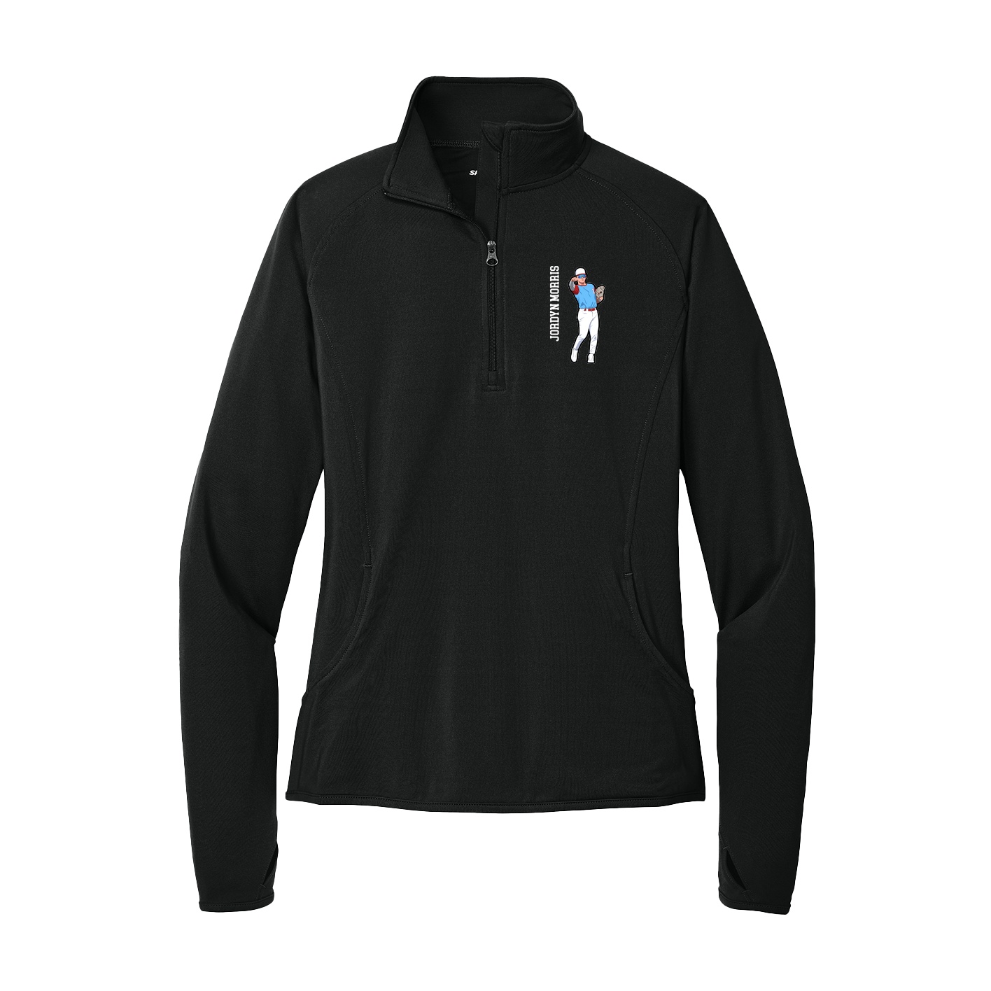 Women's Q-Zip Pullover — Name Vertical in Black