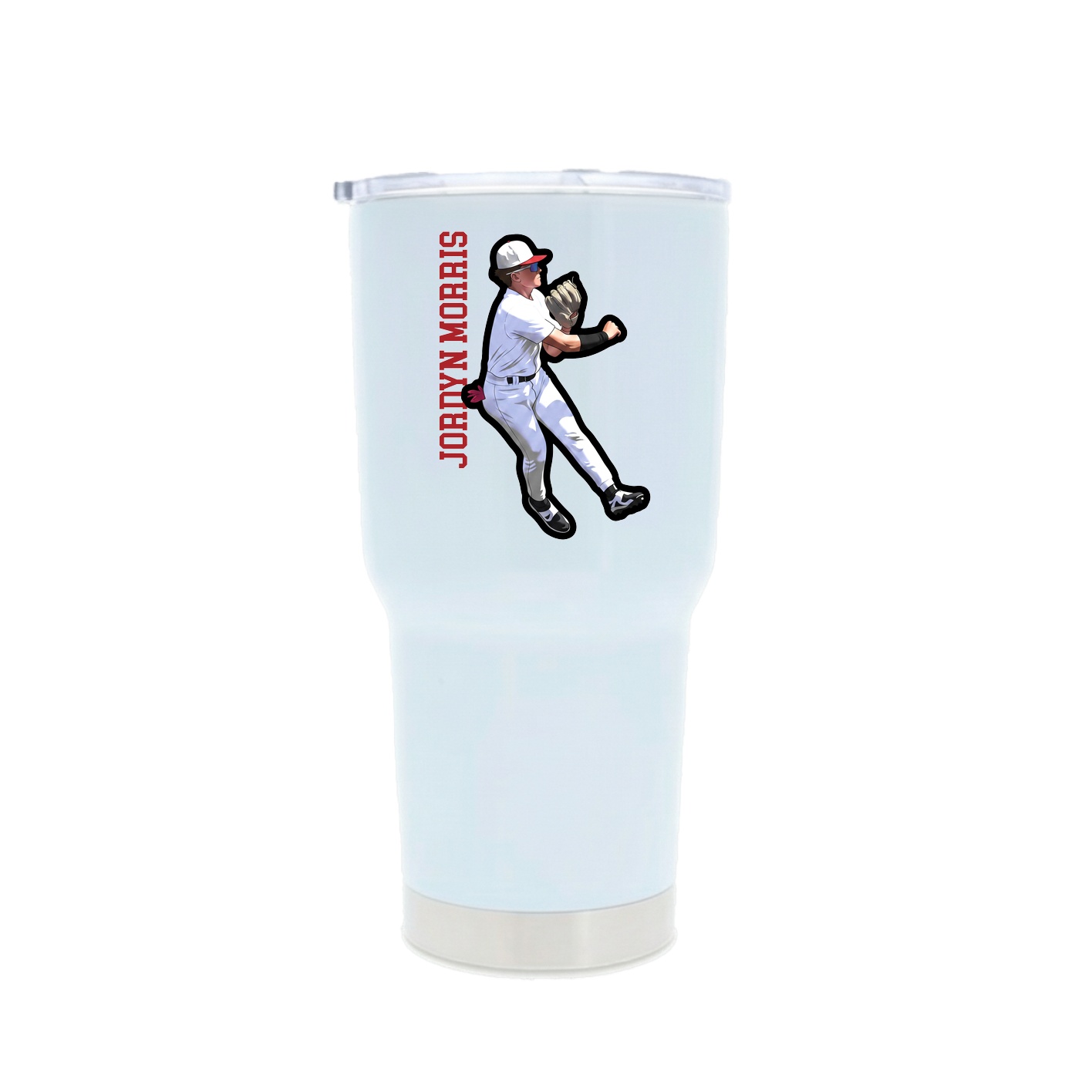 30oz Stainless Steel Tumbler — Name Vertical in White