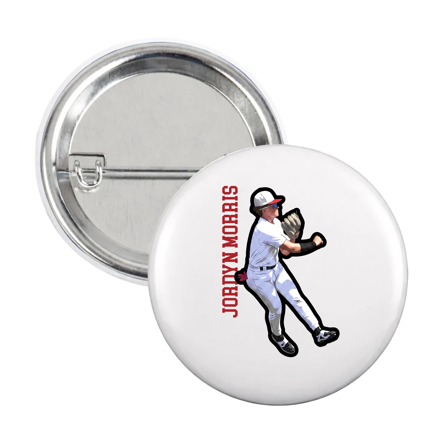 Game Day Button — Name Vertical in White