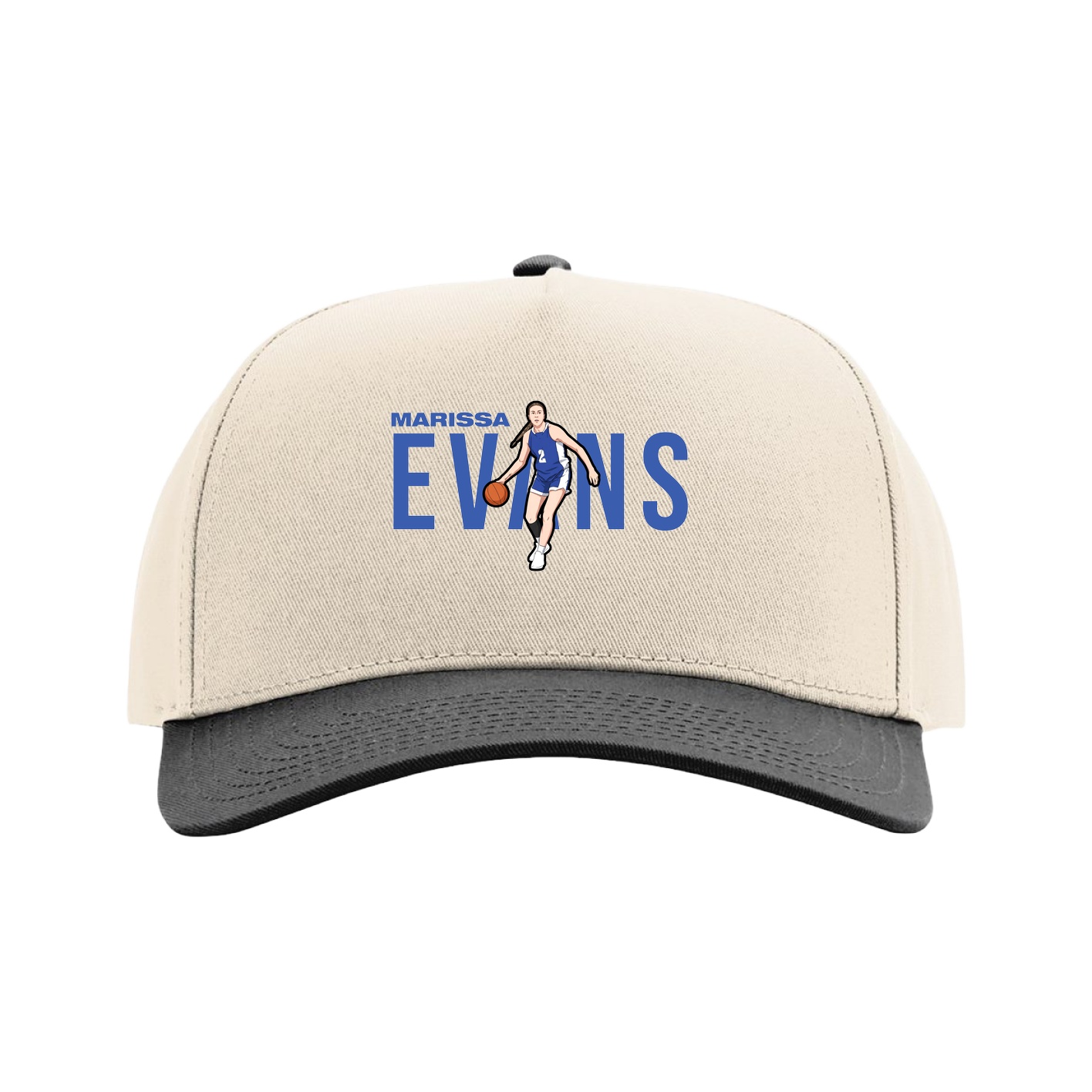 Full Fabric Five-Panel Champ Cap — Player Name in Cream/Black